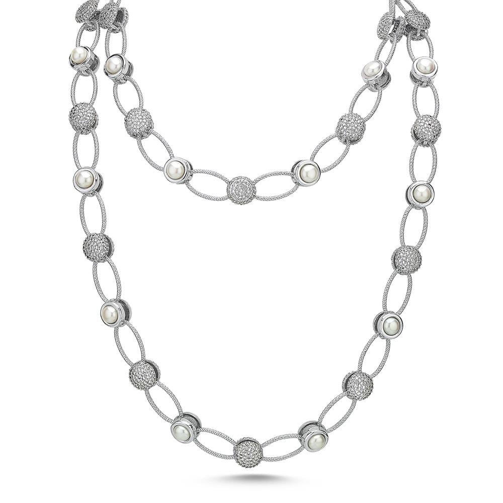 Pearlshine Zincir - Taşlı Uzun Silver