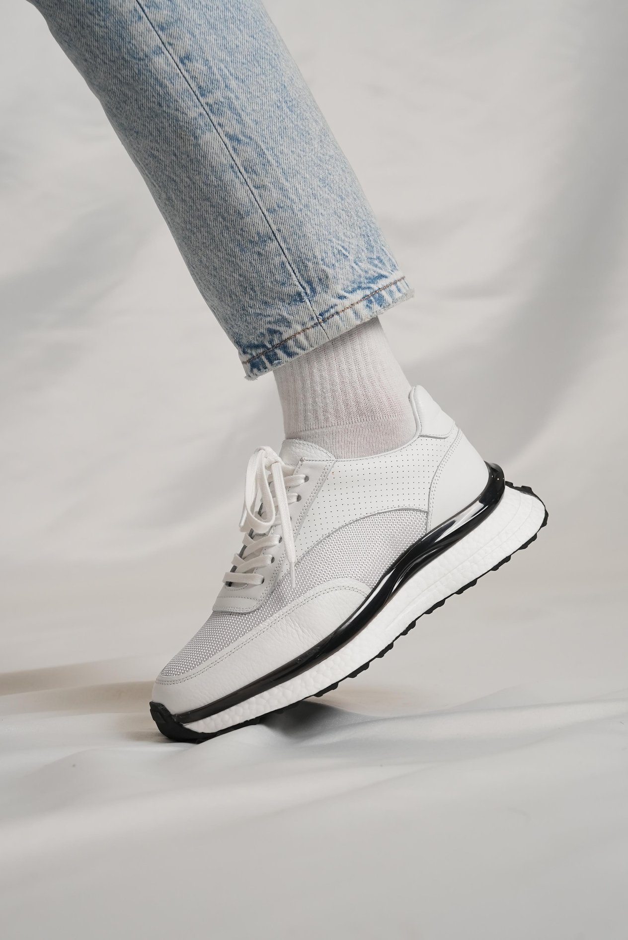 George Model Hakiki Deri El Yapımı Erkek Beyaz Sneaker