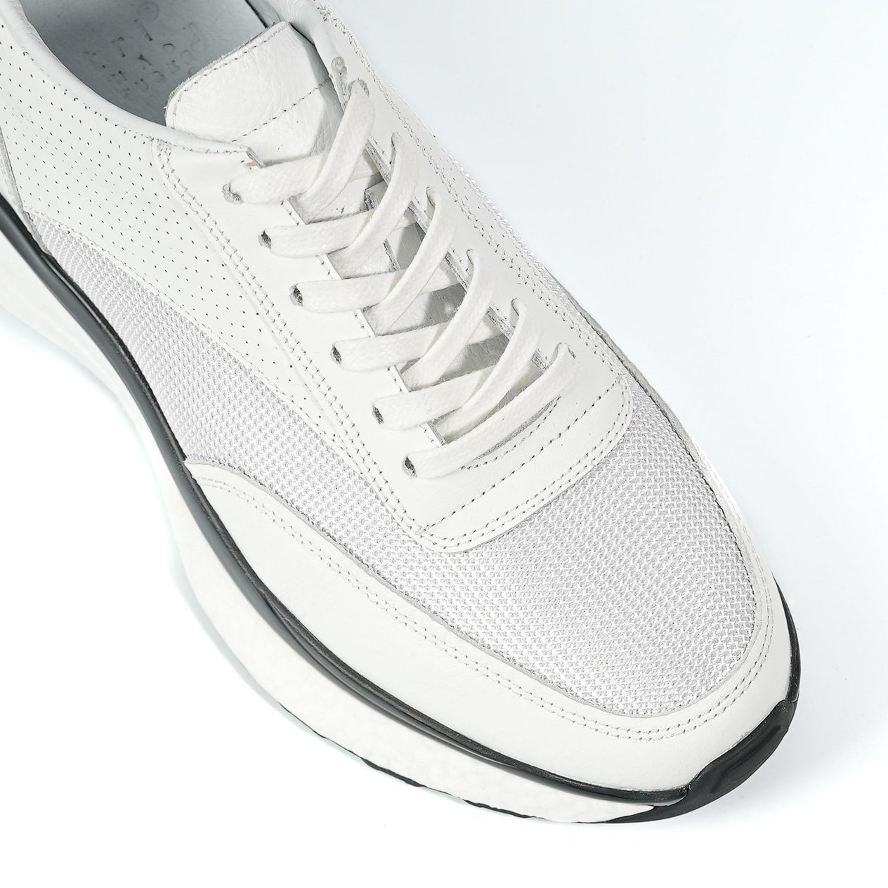 George Model Hakiki Deri El Yapımı Erkek Beyaz Sneaker
