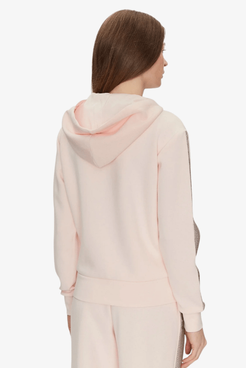 Şerit Taş Detaylı Kapüşonlu Fermuarlı Kadın Sweatshırt - LOW KEY PINK