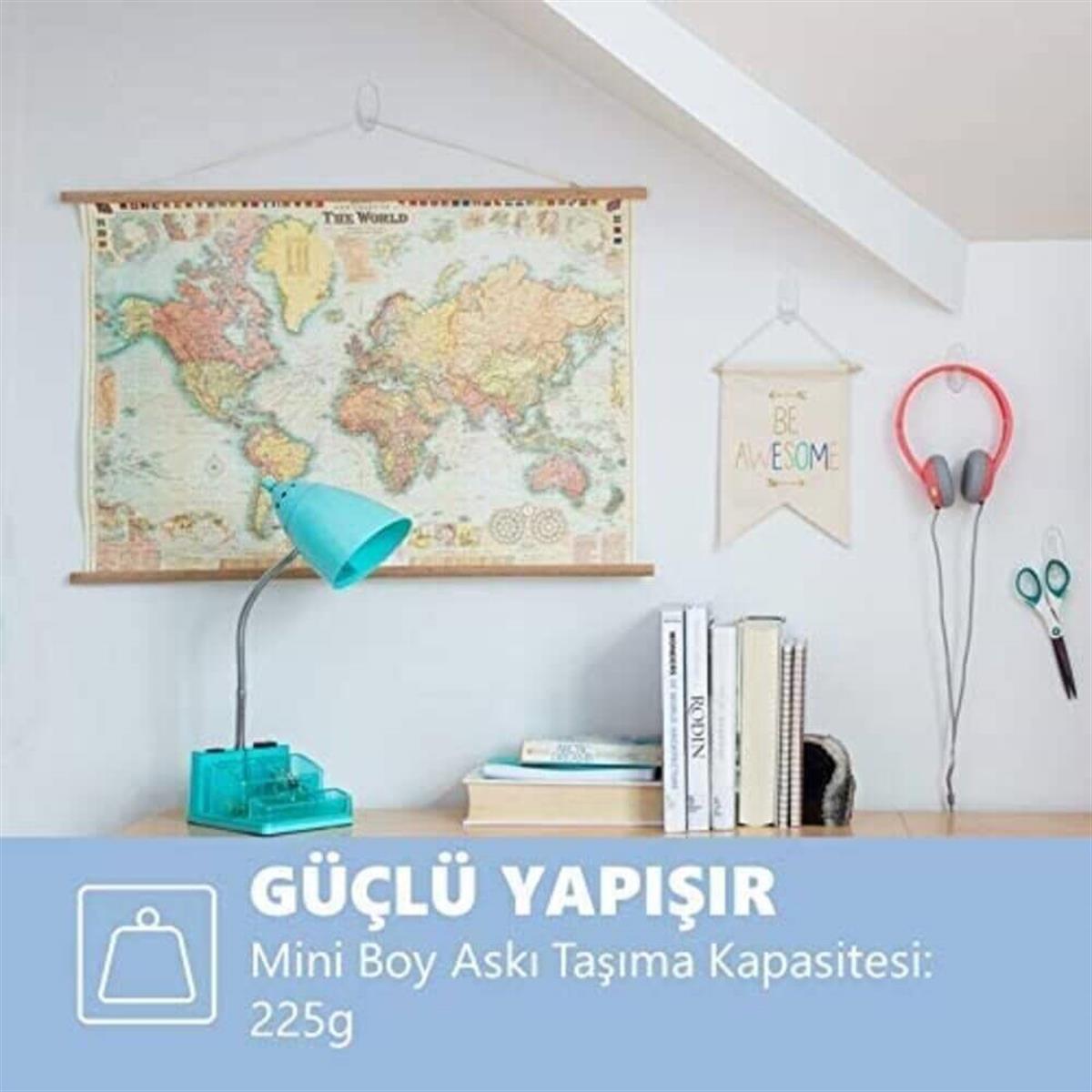 3M™ Command™ 17006CLR-CIS Mini Boy Şeffaf Askı, Max 225 gr (6 Askı + 8 Küçük Boy Cırt Bant)