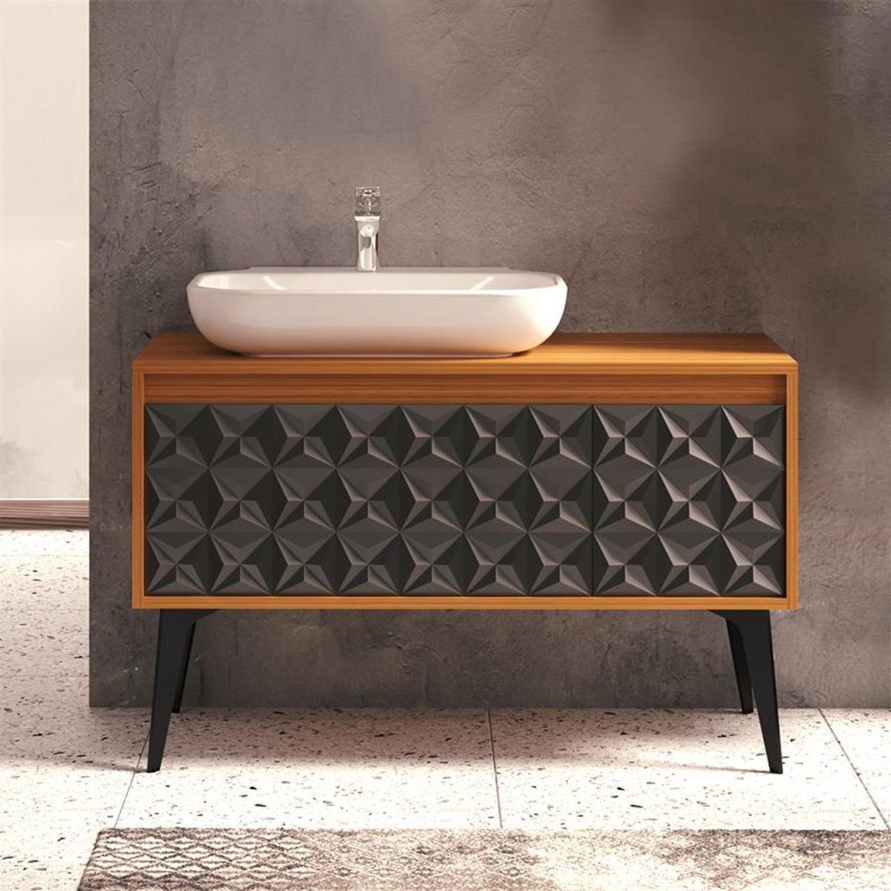 Denko Monart 110 cm Siyah Banyo Dolabı Alt Modül Seramik Lavabo