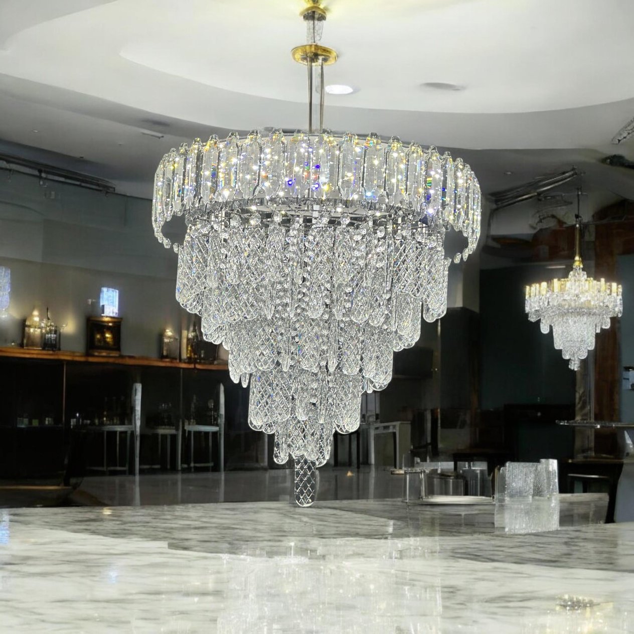 HBY-623-50 CM Krom Gövde Kristal Taş Led Avize 