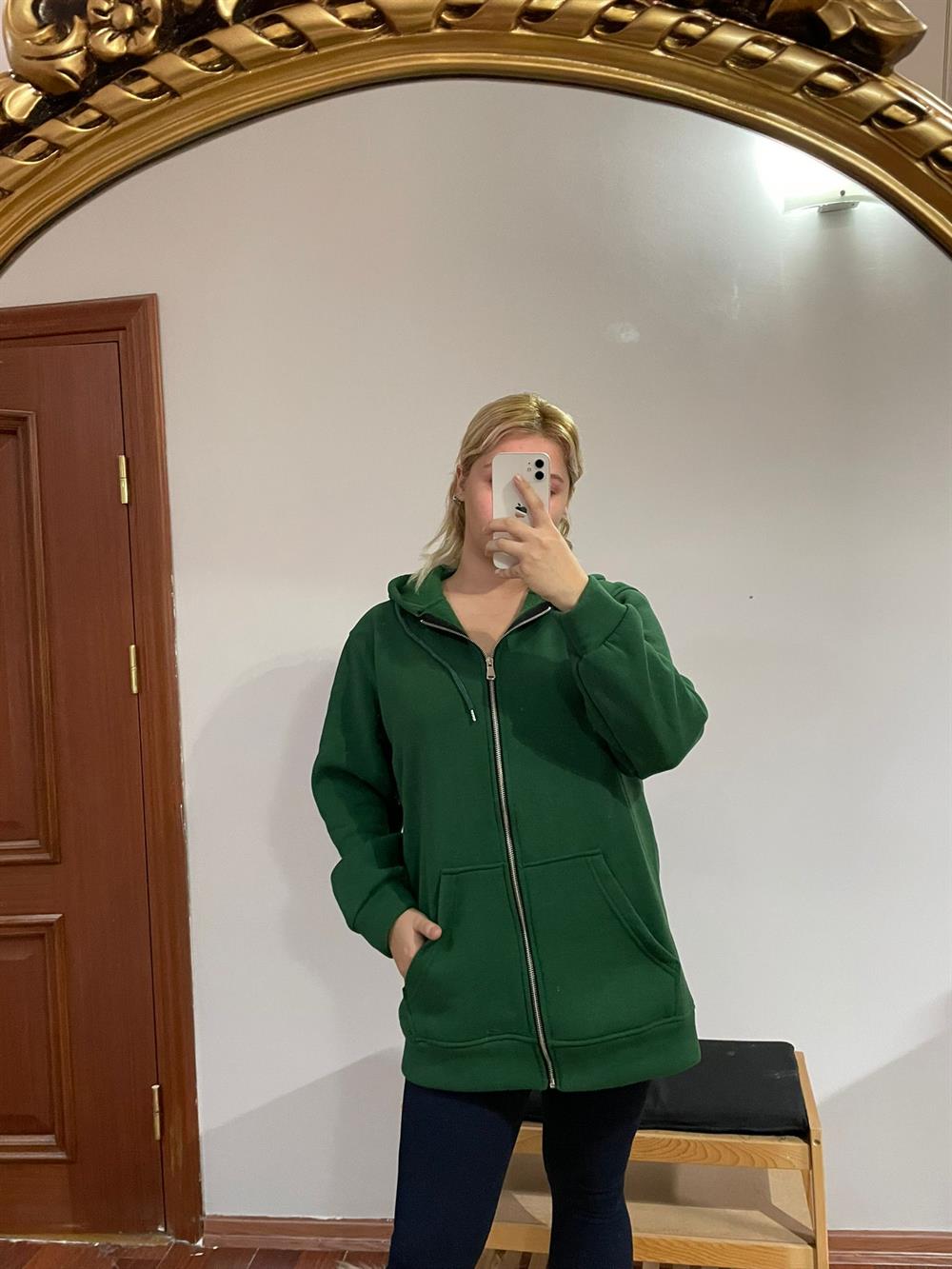 Yeşil 3 iplik sweat hırka