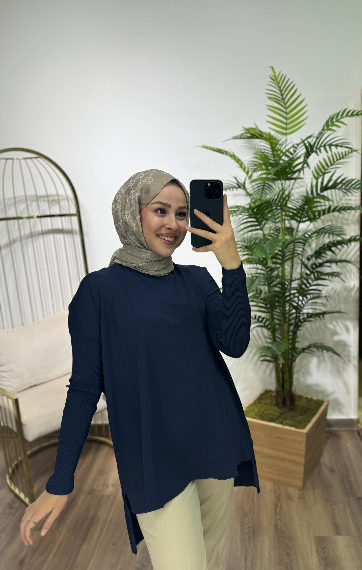 Kol Ribanalı Triko Tunik Lacivert