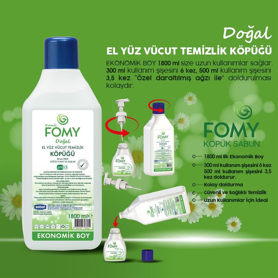 FOMY Doğal Köpük Sabun El Yüz Vücut 1800 ml