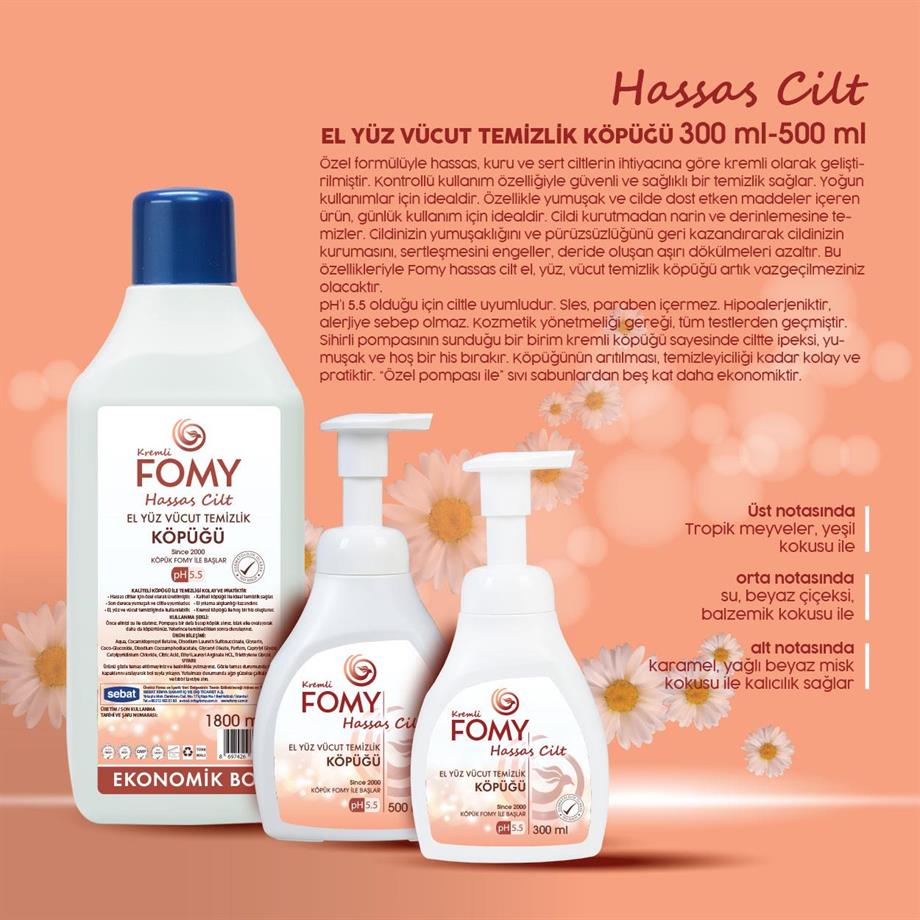 FOMY Hassas Cilt Köpük Sabun El Yüz Vücut Seti 1800+300 ml