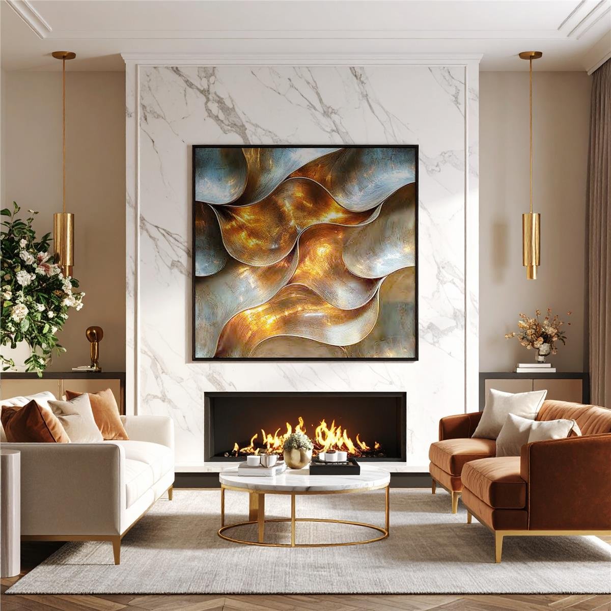 Volcanic Wave 105x105 Cm Canvas Tablo Gri