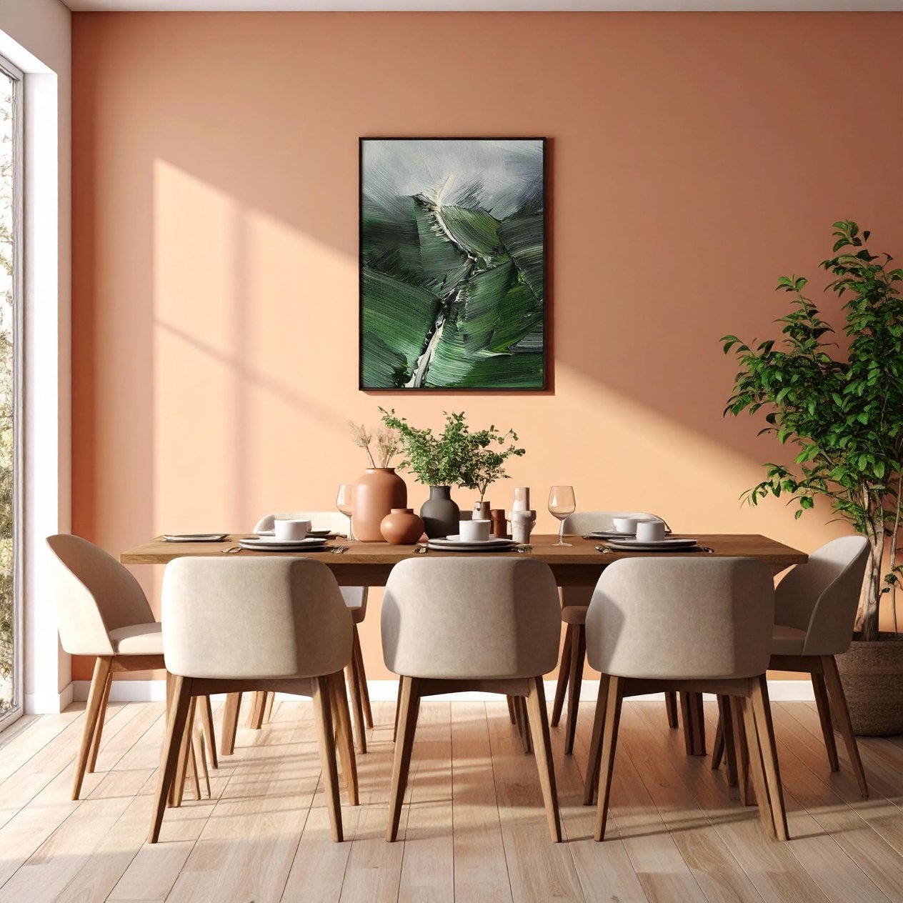 SOYUT YEŞİL ORMAN VE DAĞ YOĞUN YAĞLI BOYA DOKULU TABLO 80X120 CM