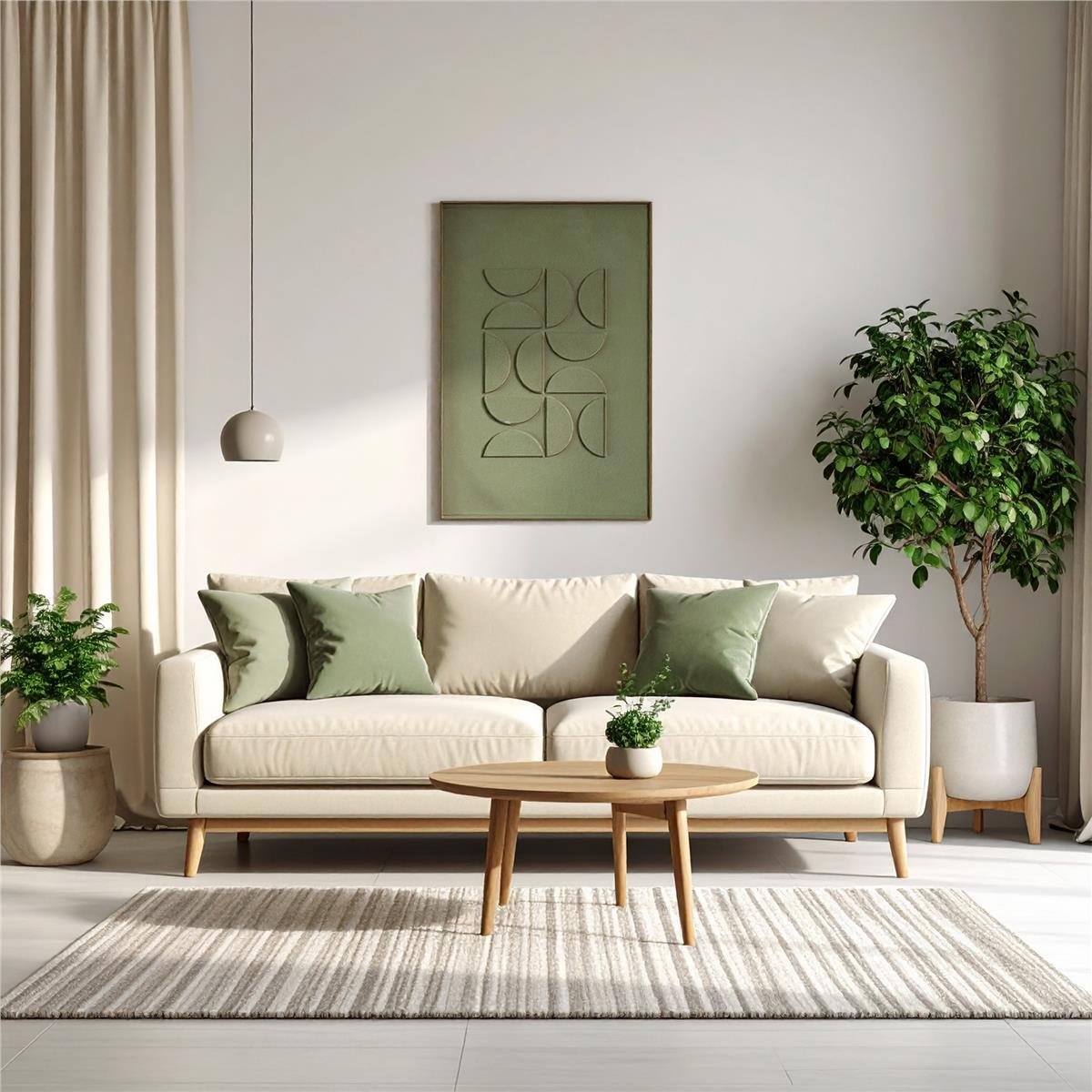 Alçı Kabartmalı Geometrik 40x60 cm Tablo Yeşil