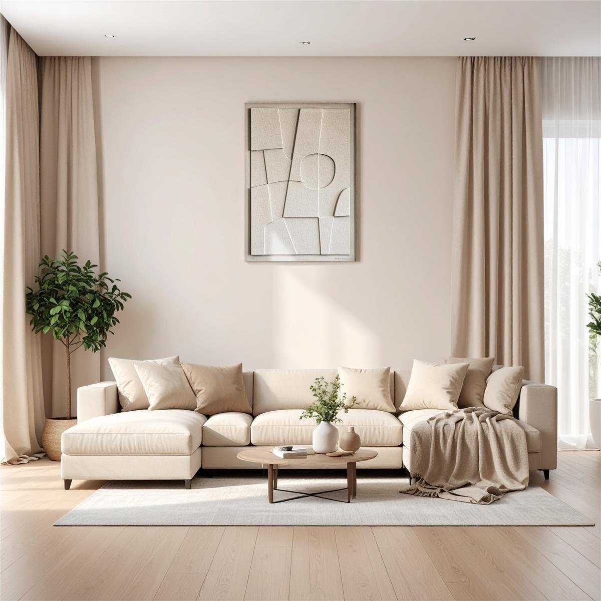 Geometric Objects Alçı Tablo 70x100 cm Bej