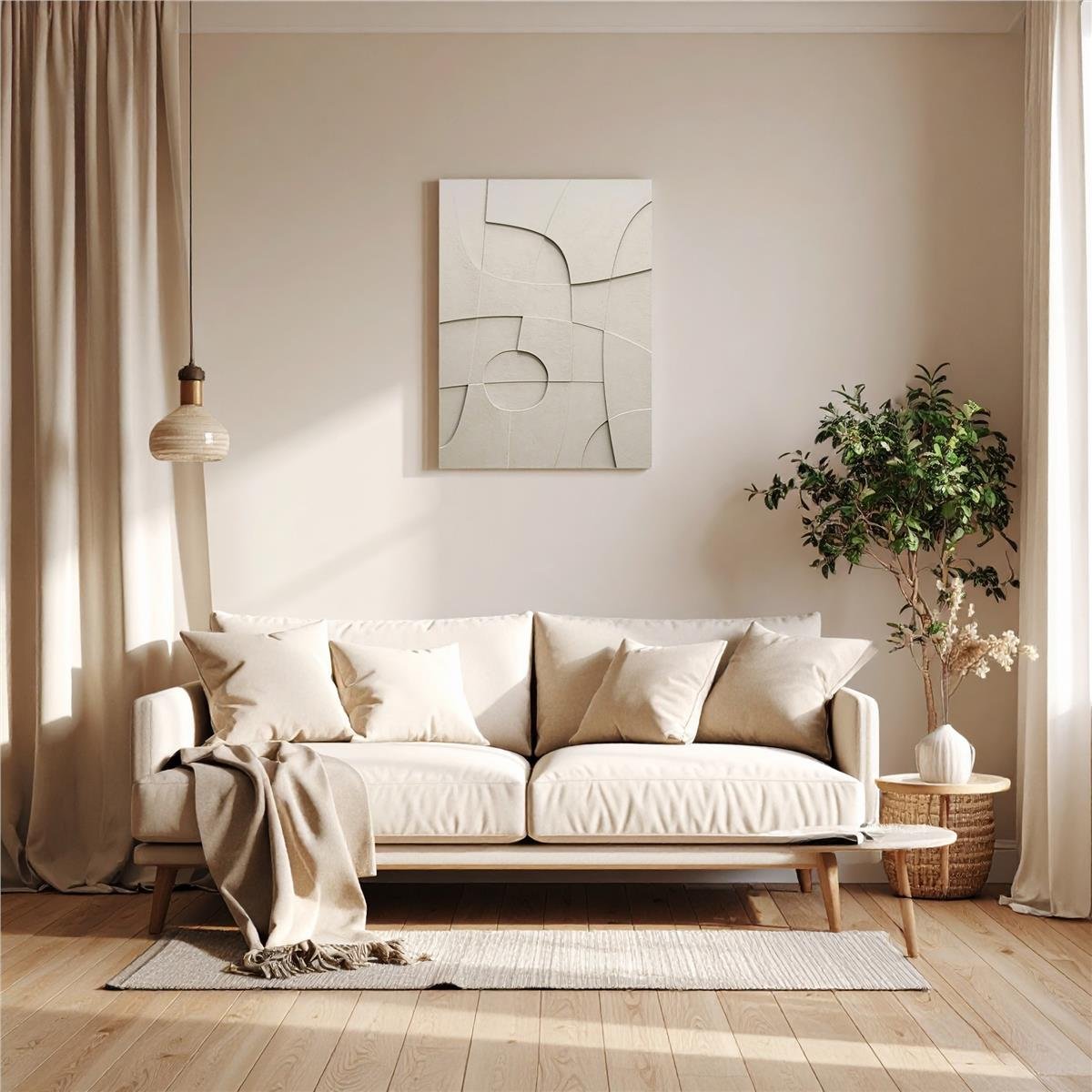 Geometric Life Alçı Tablo 60x40 cm Bej