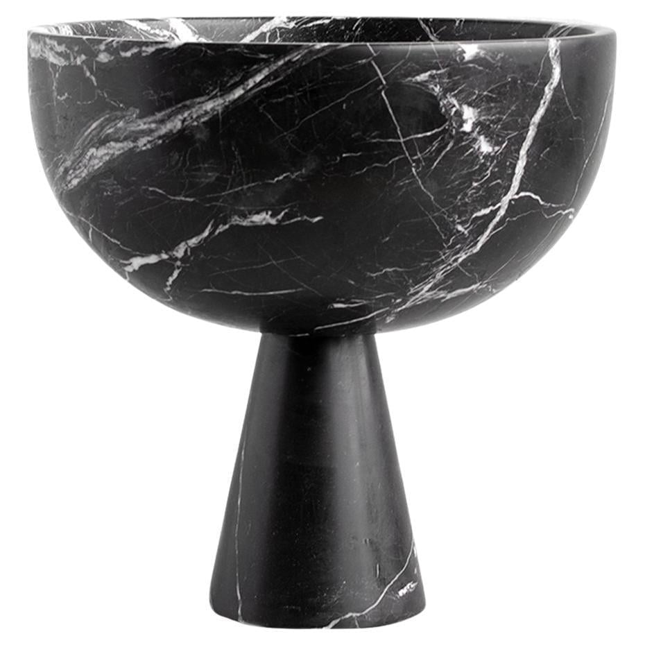 Black Marble Pedestal Bowl Xl (Matte Finish)
