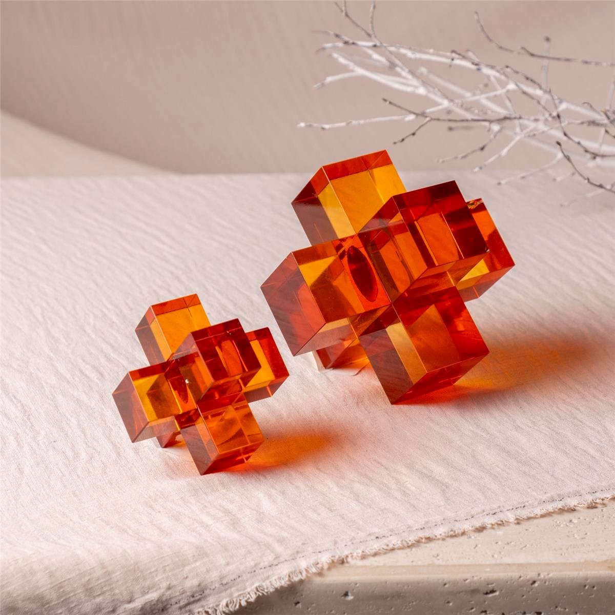 Kübik Kristal Obje Turuncu 9 Cm