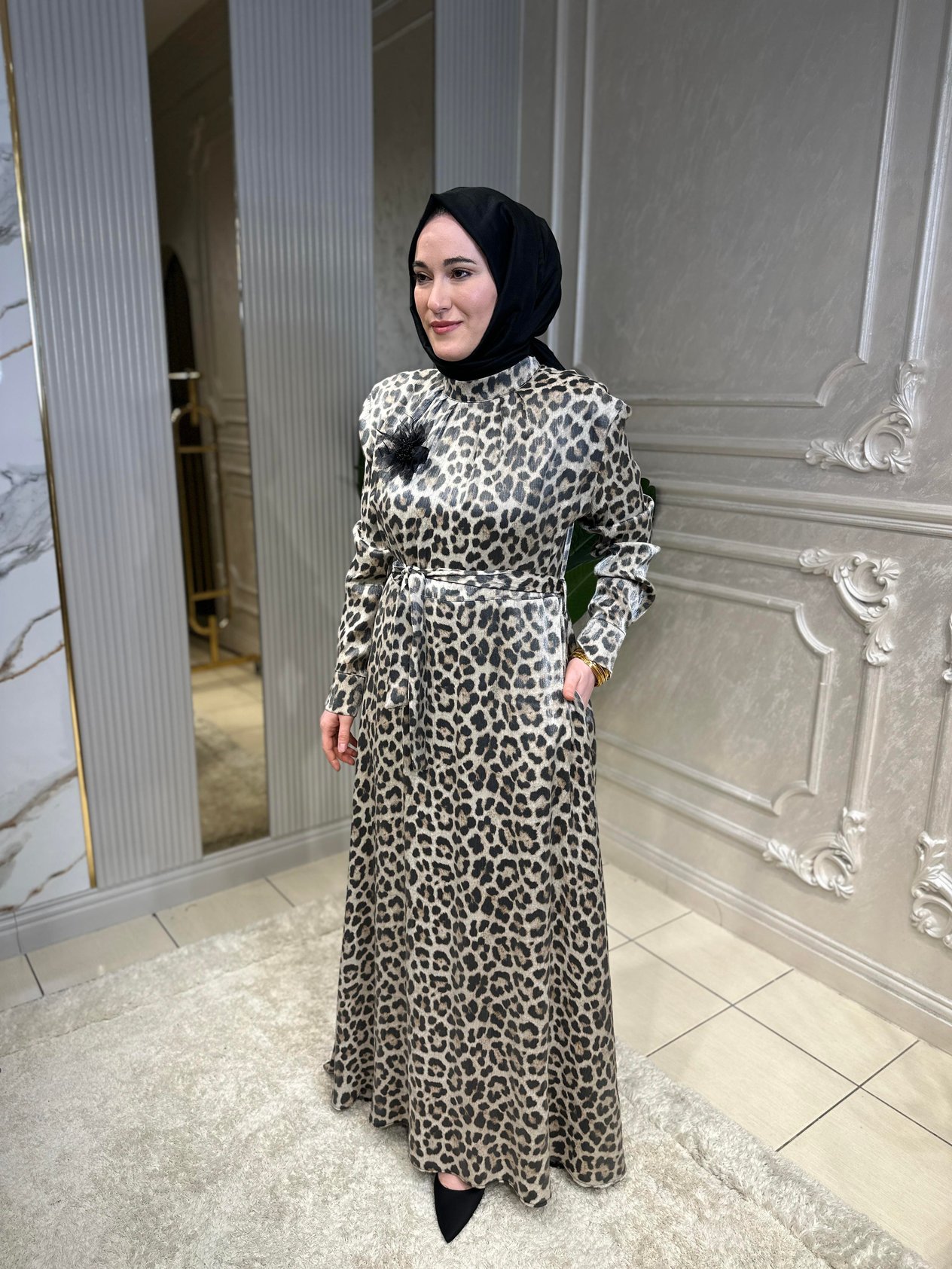 5025 Leopar Desen Elbise
