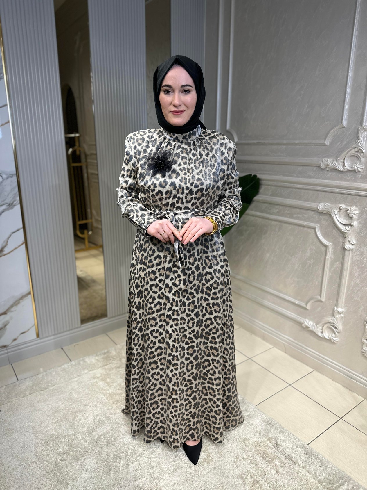 5025 Leopar Desen Elbise