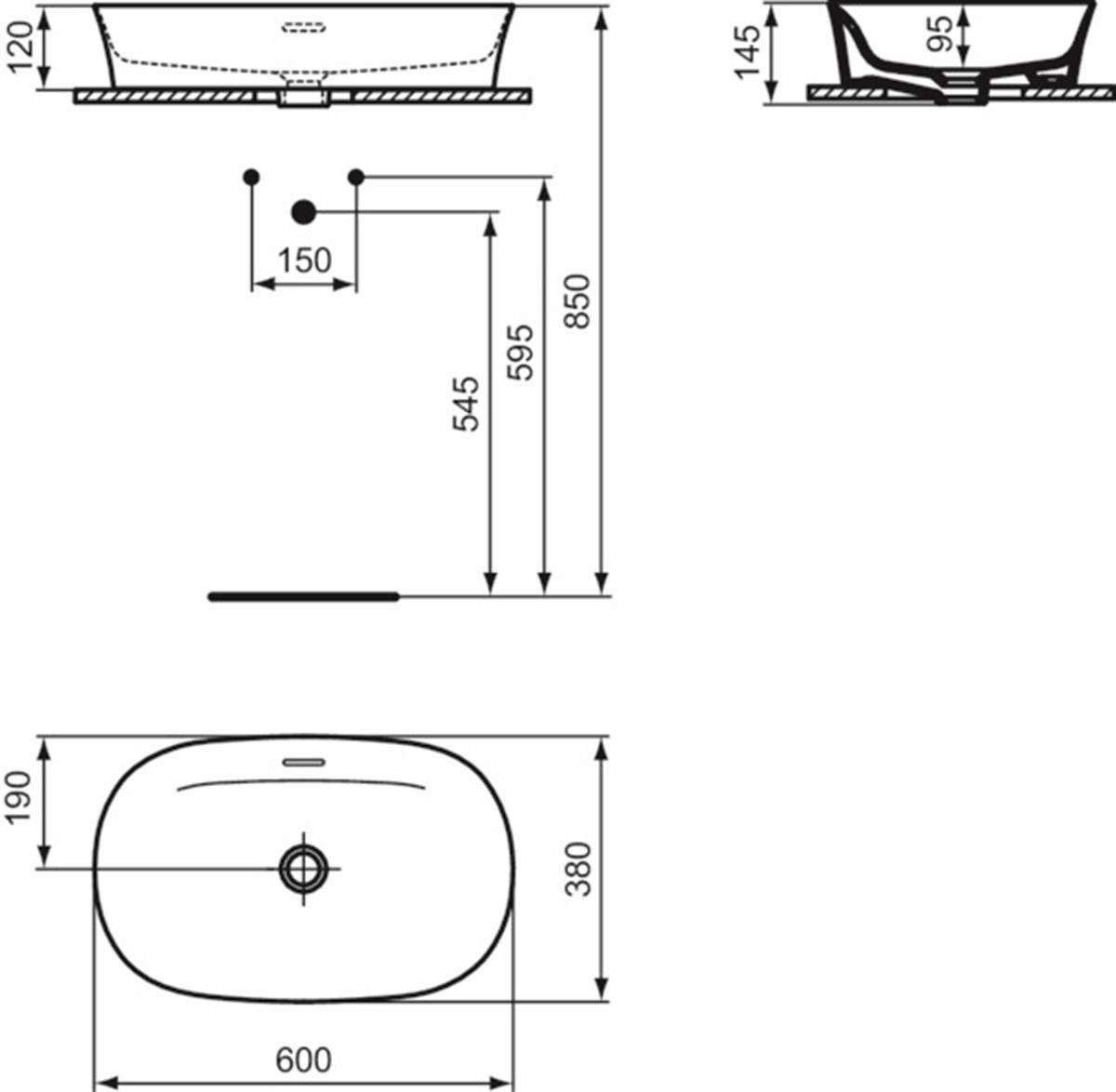 MARKA}Çanak LavabolarE1397V2Ipalyss Tezgah Üstü Oval Çanak Lavabo 60cm-Parlak Siyah