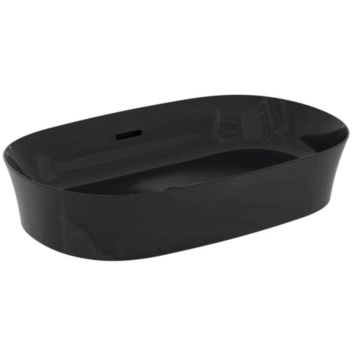 MARKA}Çanak LavabolarE1397V2Ipalyss Tezgah Üstü Oval Çanak Lavabo 60cm-Parlak Siyah