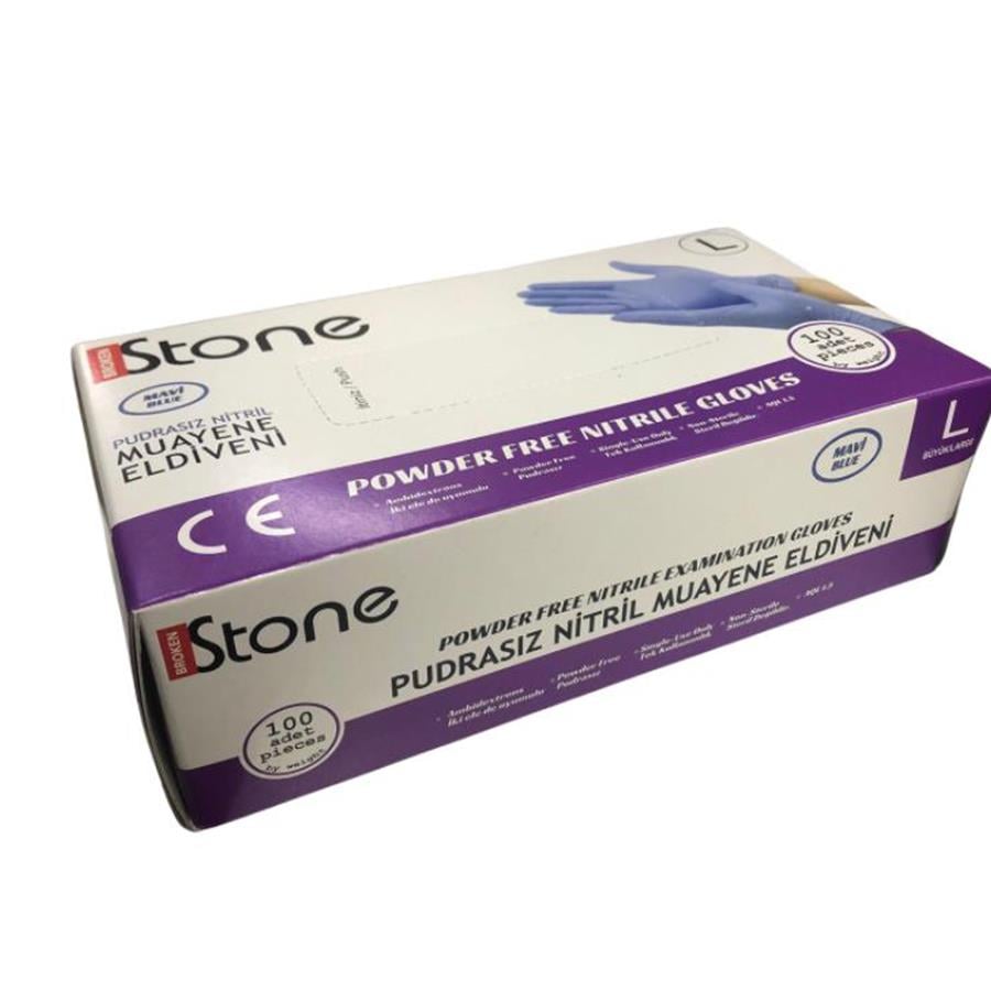BROKEN STONE PUDRASIZ NİTRİL MAVİ MUAYENE ELDİVENİ LARGE (L) 100 LÜ