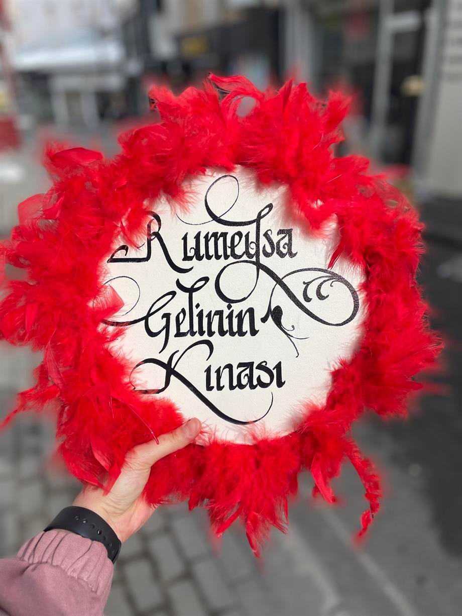 KALİGRAFİ YAZILI OTRİŞLİ GELİN TEFİ 