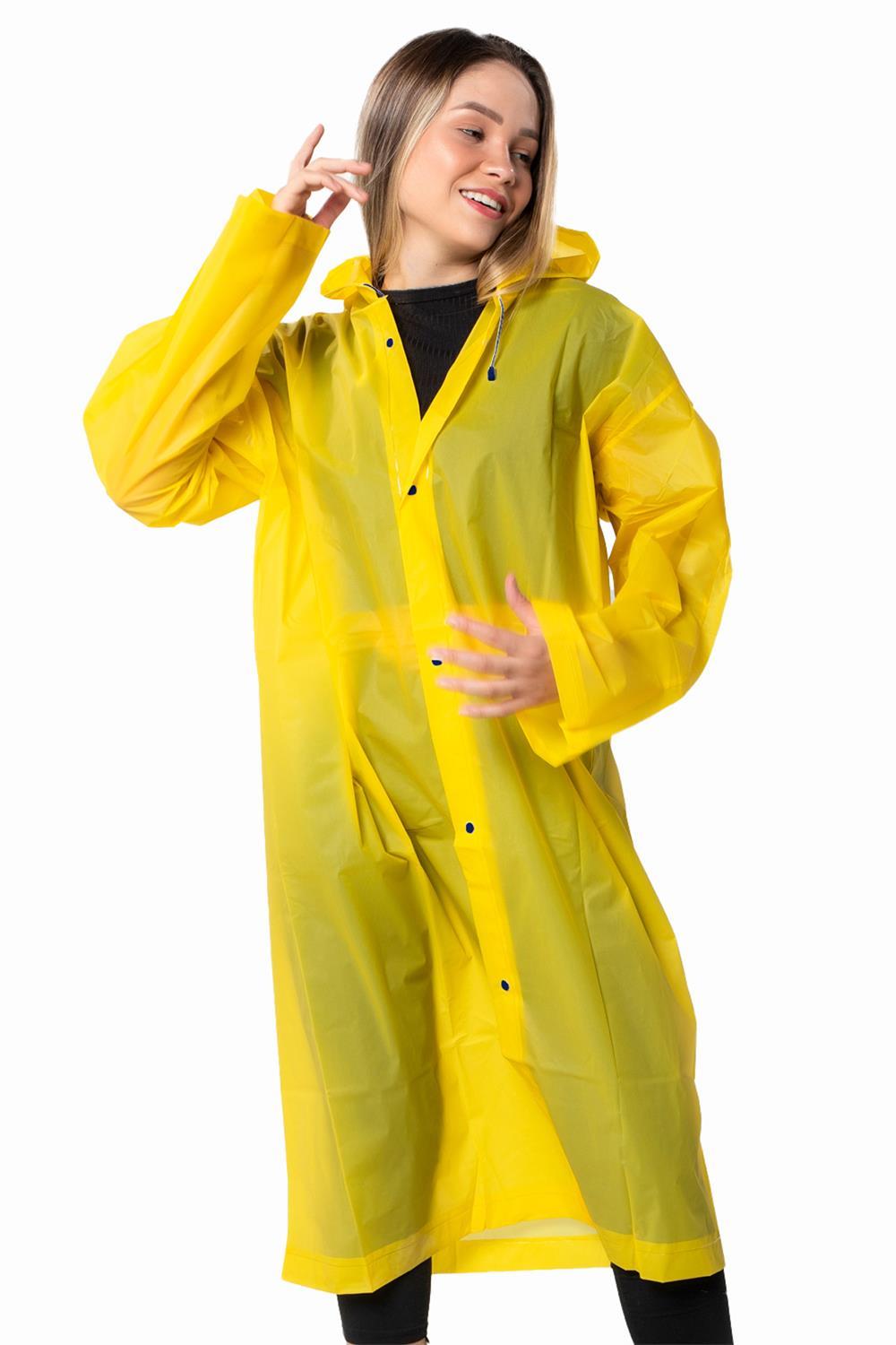 Marlux Unisex Su Rüzgar Geçirmez Kapüşonlu Lacivert Çıtçıt Düğme Eva Sarı Lacivert Yağmurluk 24MRLXYGM