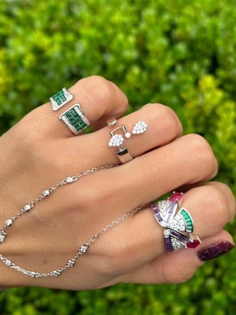 PaizSilver Yeşil Sıra  Taşlı Yüzük