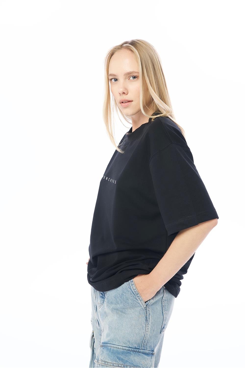 Logo Baskılı Siyah Basic T-Shirt