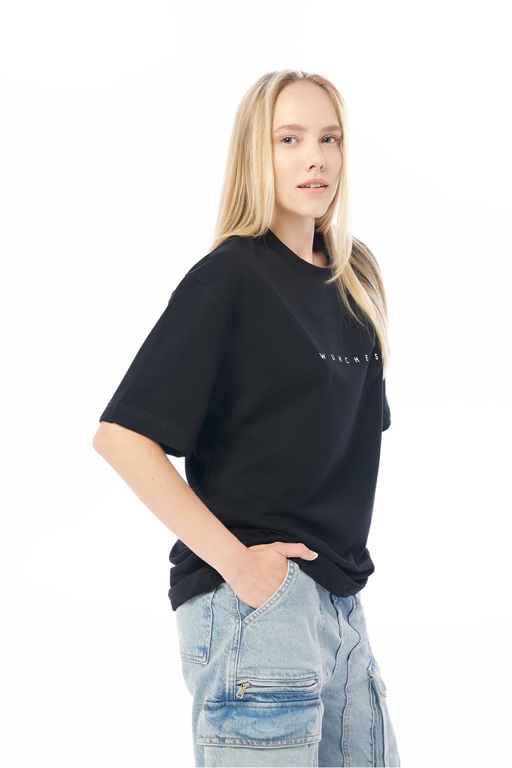 Logo Baskılı Siyah Basic T-Shirt