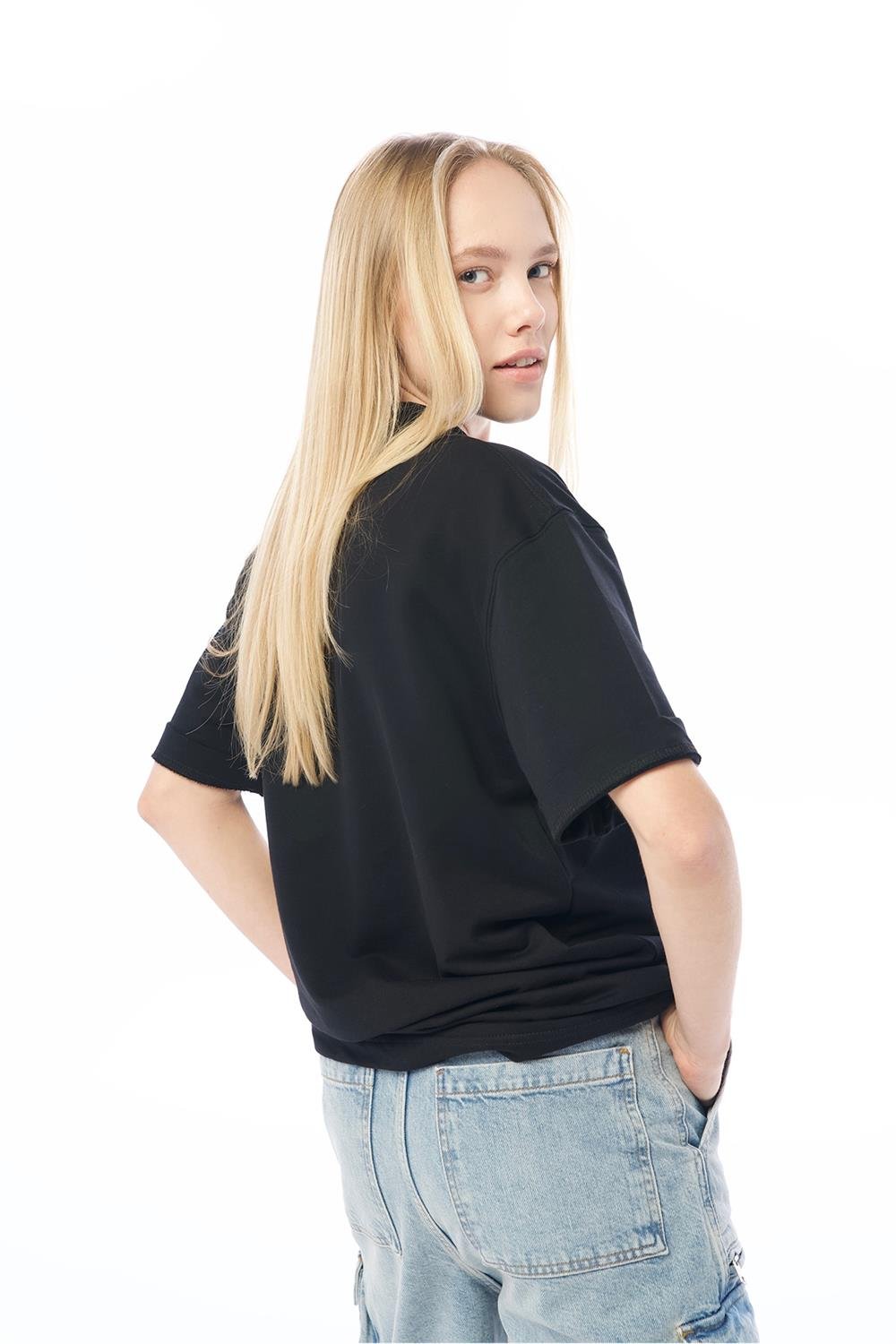 Logo Baskılı Siyah Basic T-Shirt