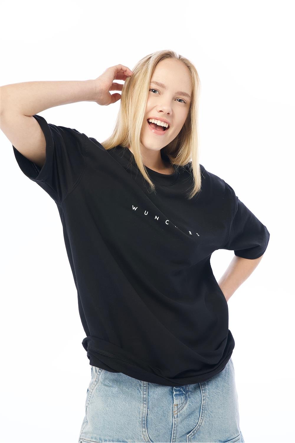 Logo Baskılı Siyah Basic T-Shirt