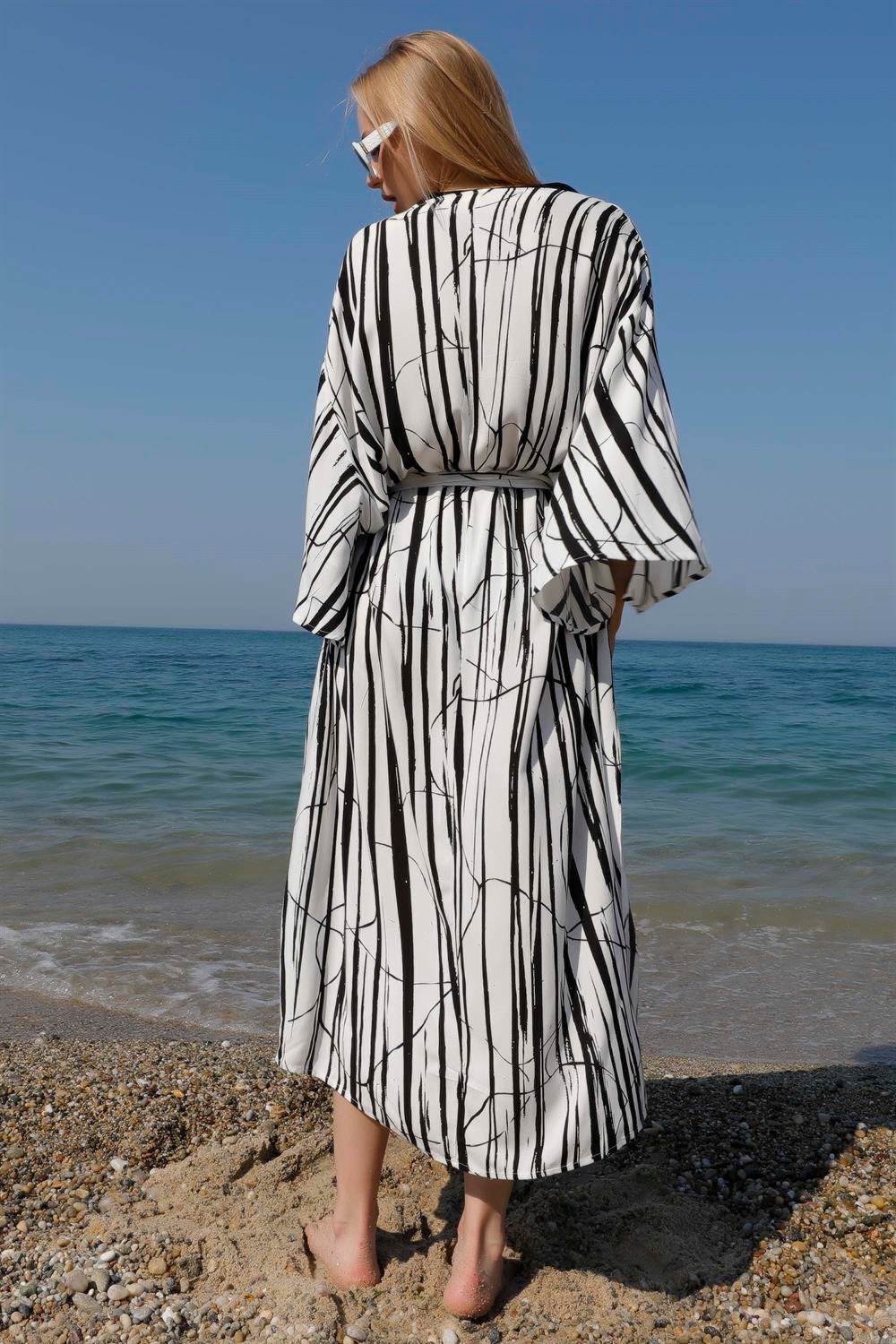 SARDEGNA BLACK-WHITE VİSKON KİMONO