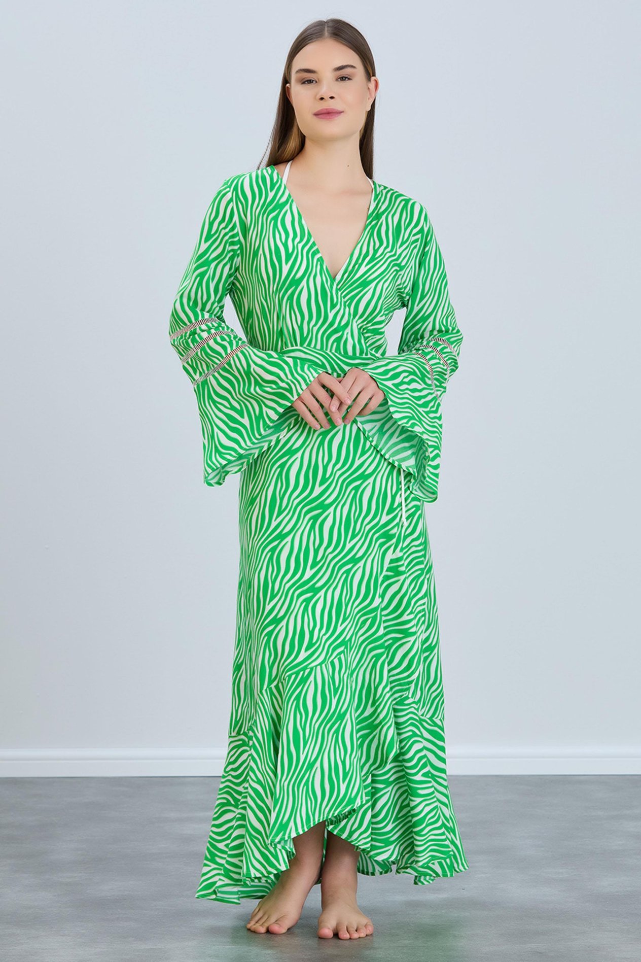 VENEZIA GREEN ANVELOP UZUN VISCON ELBISE