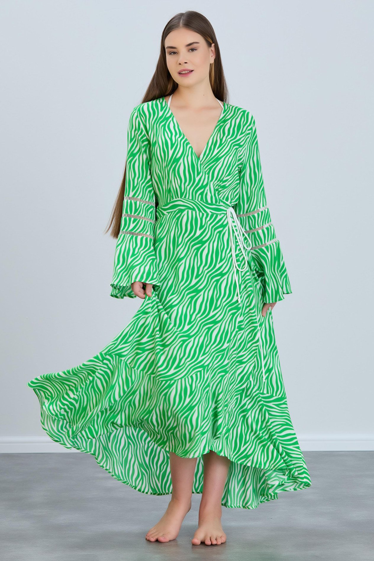 VENEZIA GREEN ANVELOP UZUN VISCON ELBISE