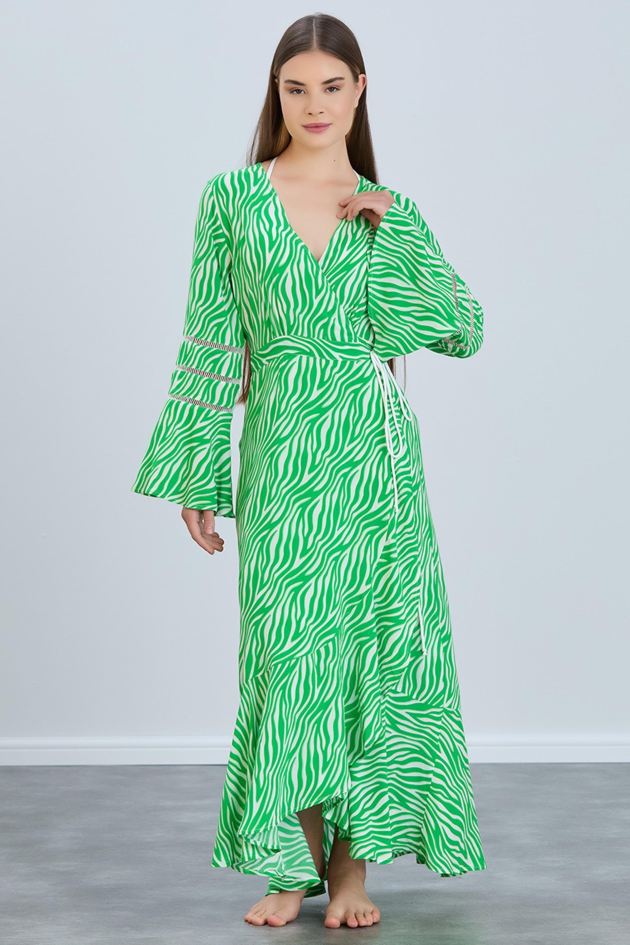 VENEZIA GREEN ANVELOP UZUN VISCON ELBISE
