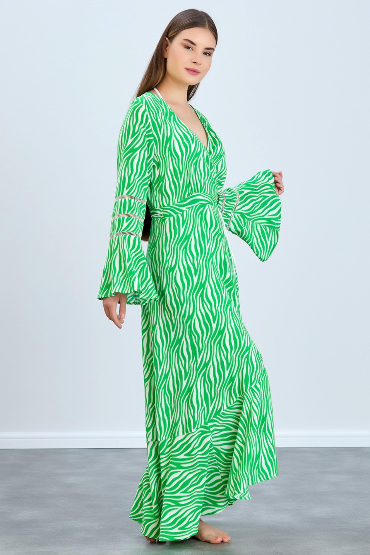 VENEZIA GREEN ANVELOP UZUN VISCON ELBISE