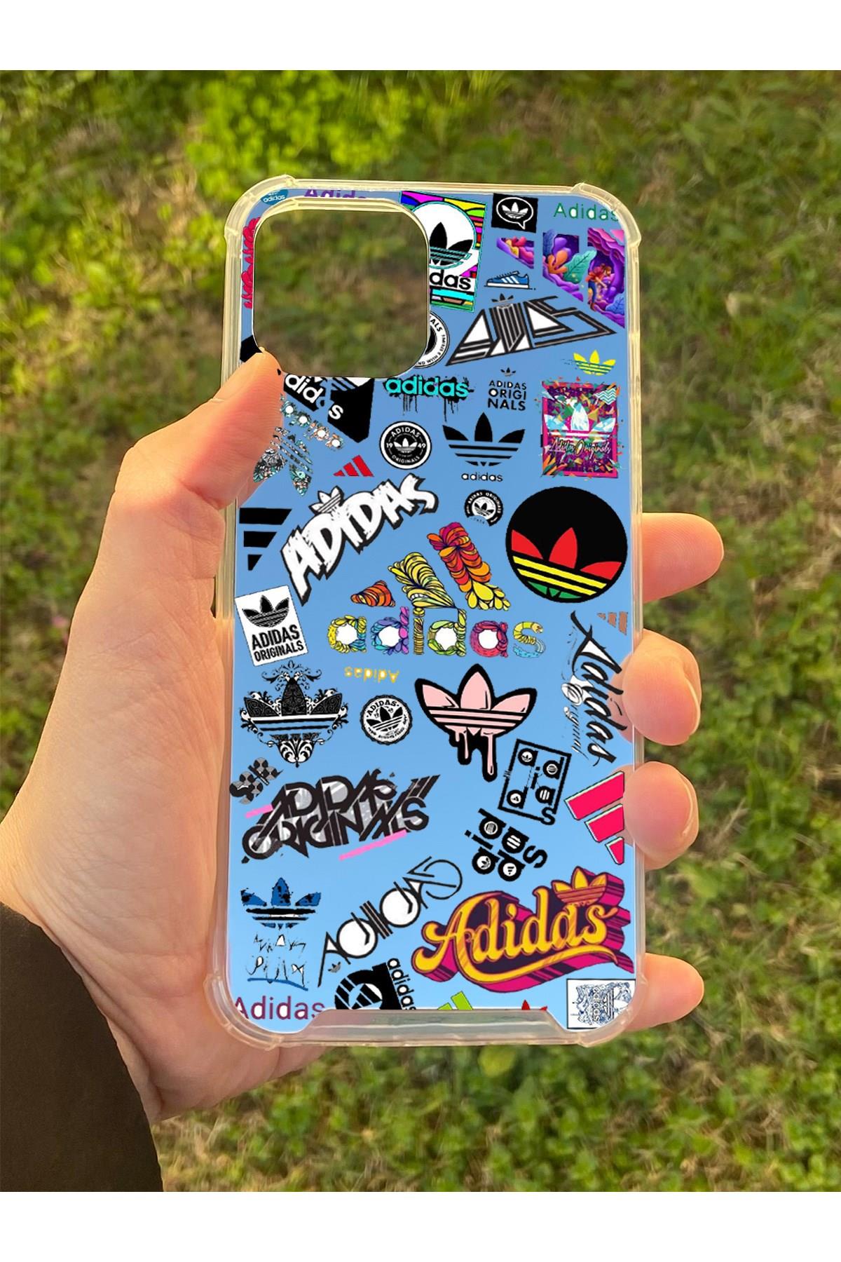 İphone 12 Uyumlu Aynalı Adidas Desenli Darbe Kamera Korumalı Silikon Telefon Kılıfı