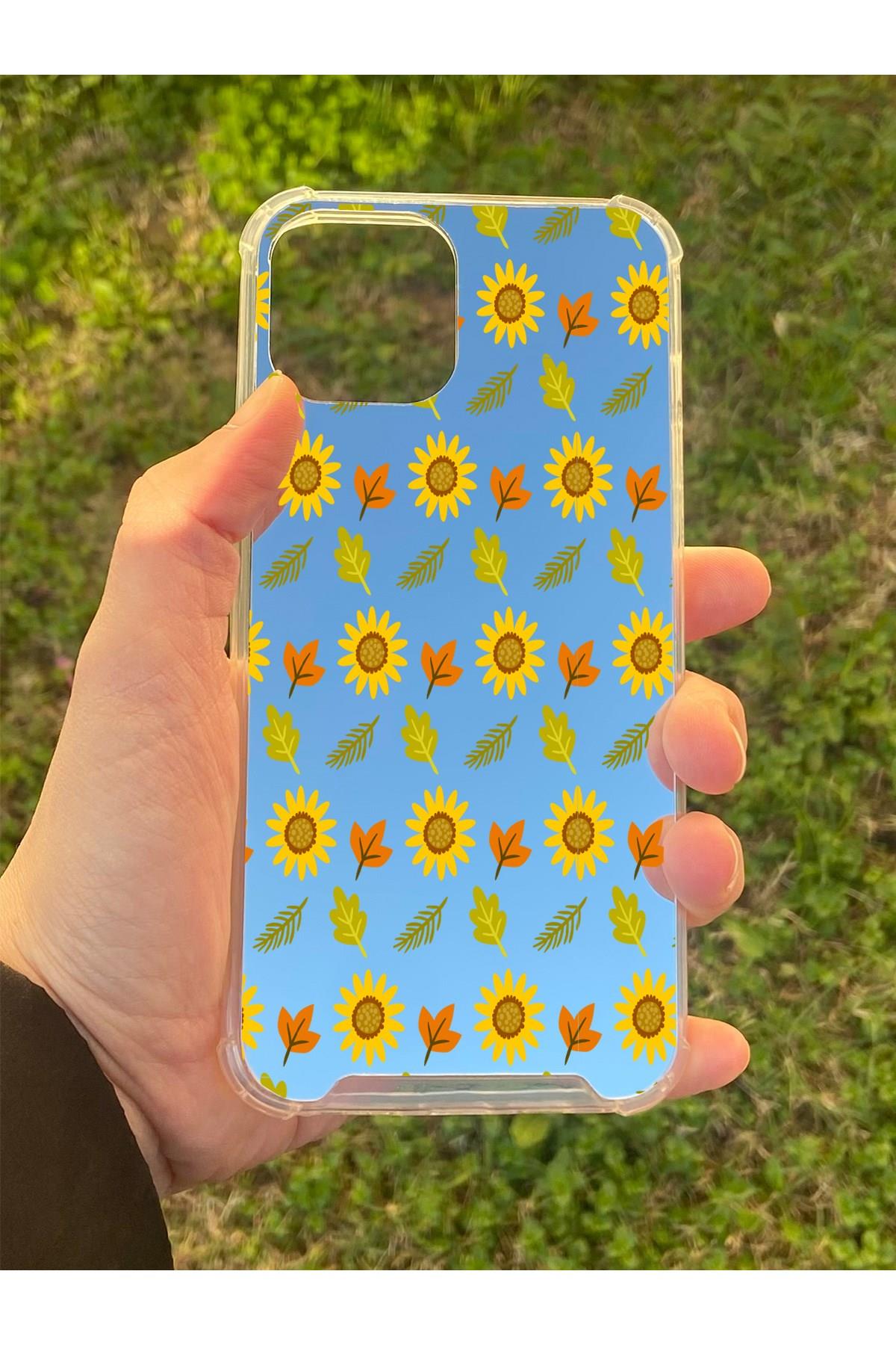 İphone 12 Uyumlu Aynalı AyÇiçeği Desenli Darbe Kamera Korumalı Silikon Telefon Kılıfı