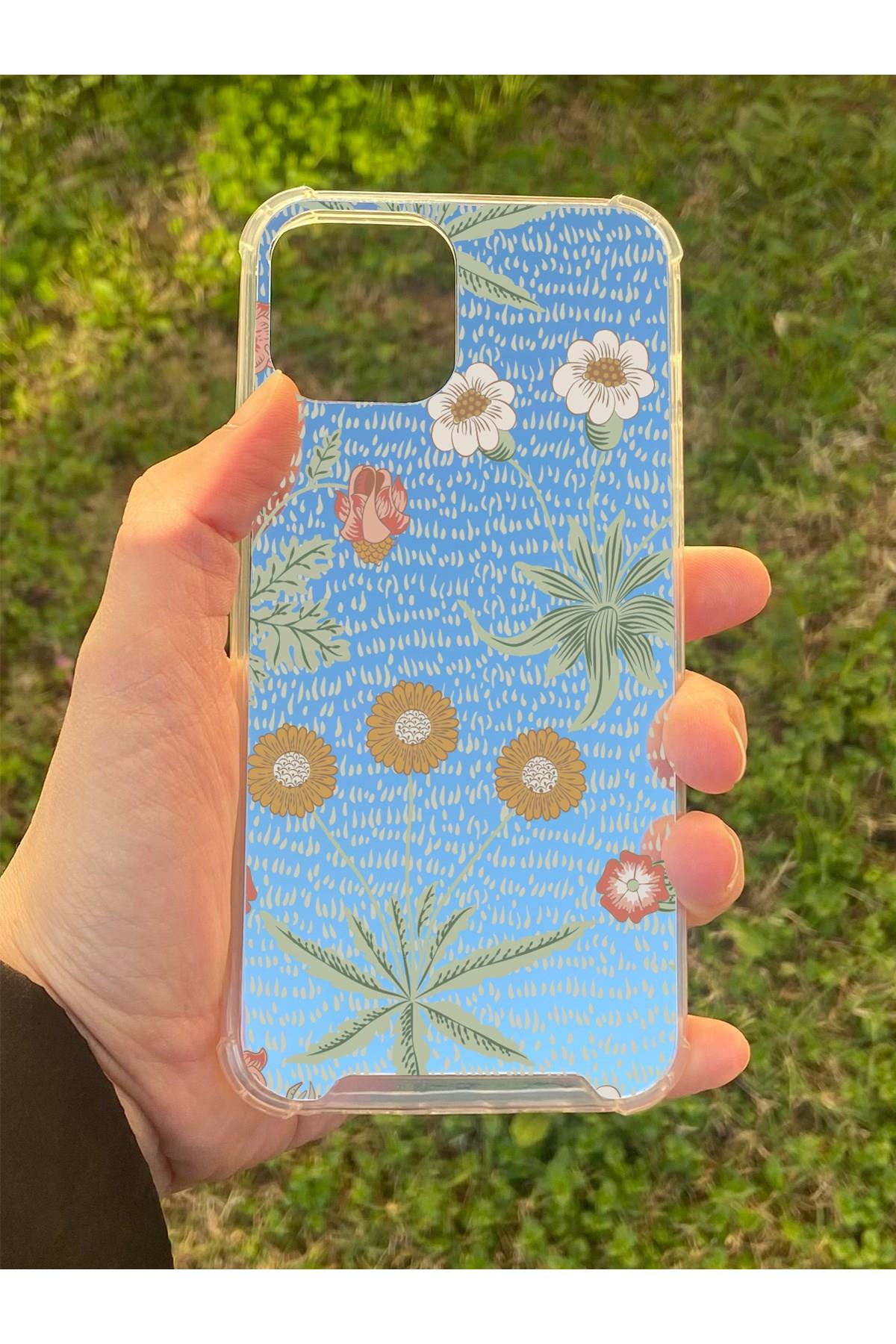 İphone 12 Uyumlu Aynalı Çiçek Desenli Darbe Kamera Korumalı Silikon Telefon Kılıfı