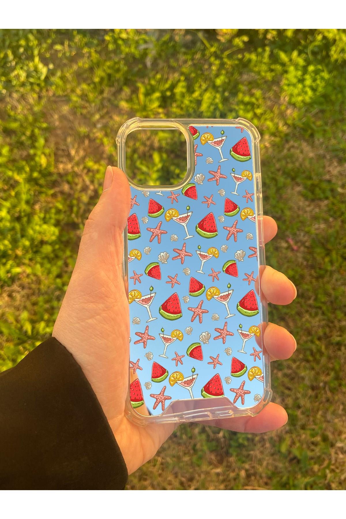 İphone 13 Uyumlu Aynalı Karpuz Desenli Darbe Kamera Korumalı Silikon Telefon Kılıfı