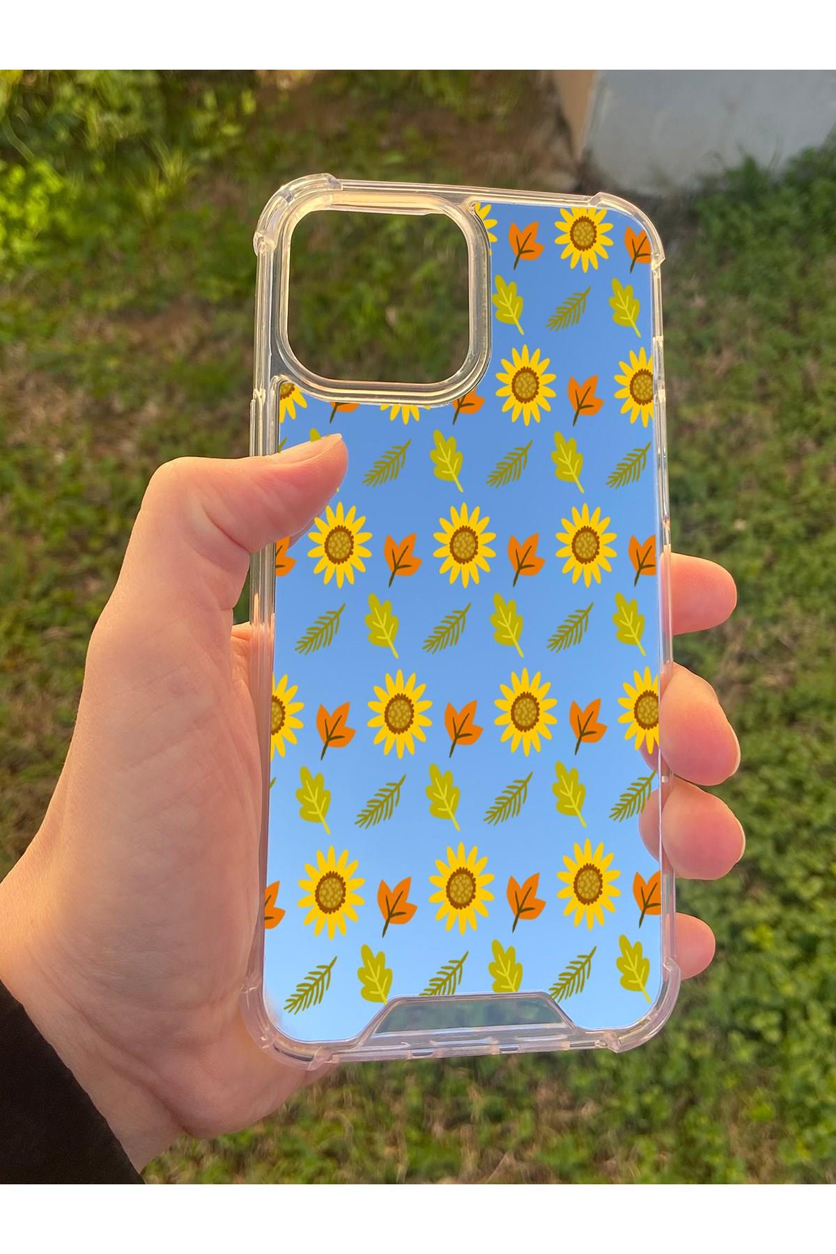 İphone 14 Pro Max Uyumlu Aynalı Ayçiçeği Desenli Darbe Kamera Korumalı Silikon Telefon Kılıfı