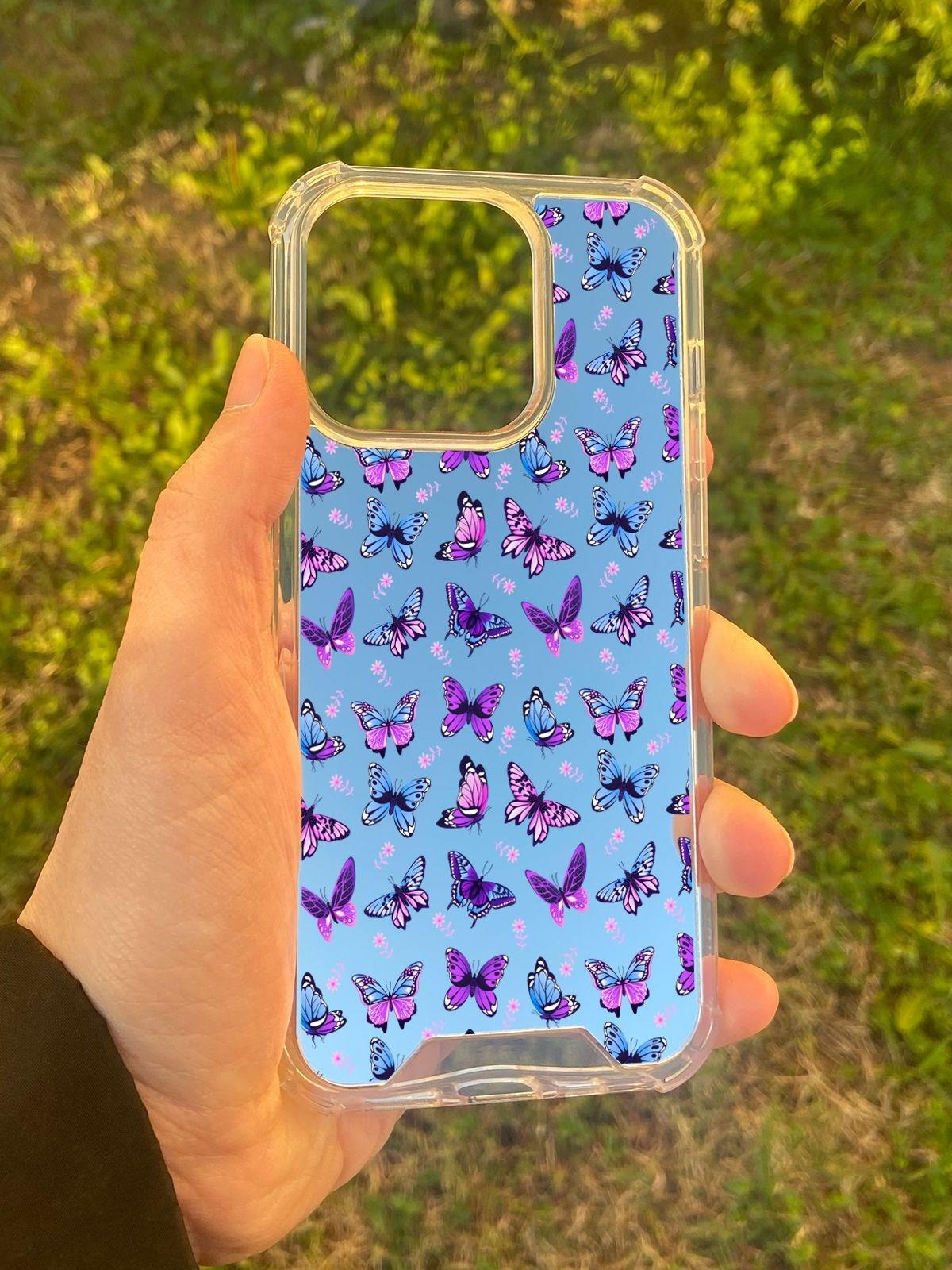 İphone 14 Pro Uyumlu Aynalı Kelebek Desenli Darbe Kamera Korumalı Silikon Telefon Kılıfı