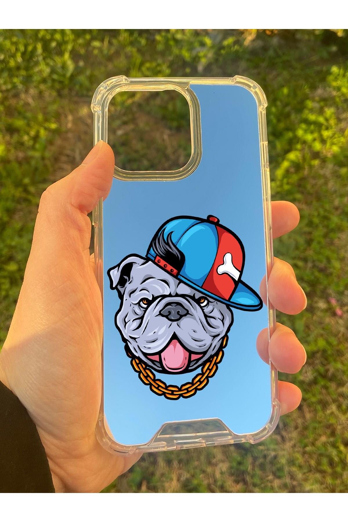 İphone 15 Pro Uyumlu Aynalı Köpek Desenli Darbe Kamera Korumalı Silikon Telefon Kılıfı