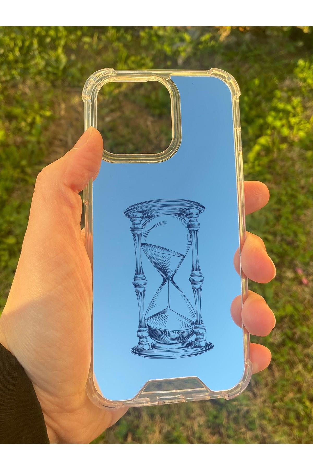 İphone 15 Pro Uyumlu Aynalı Kum Saati Desenli Darbe Kamera Korumalı Silikon Telefon Kılıfı