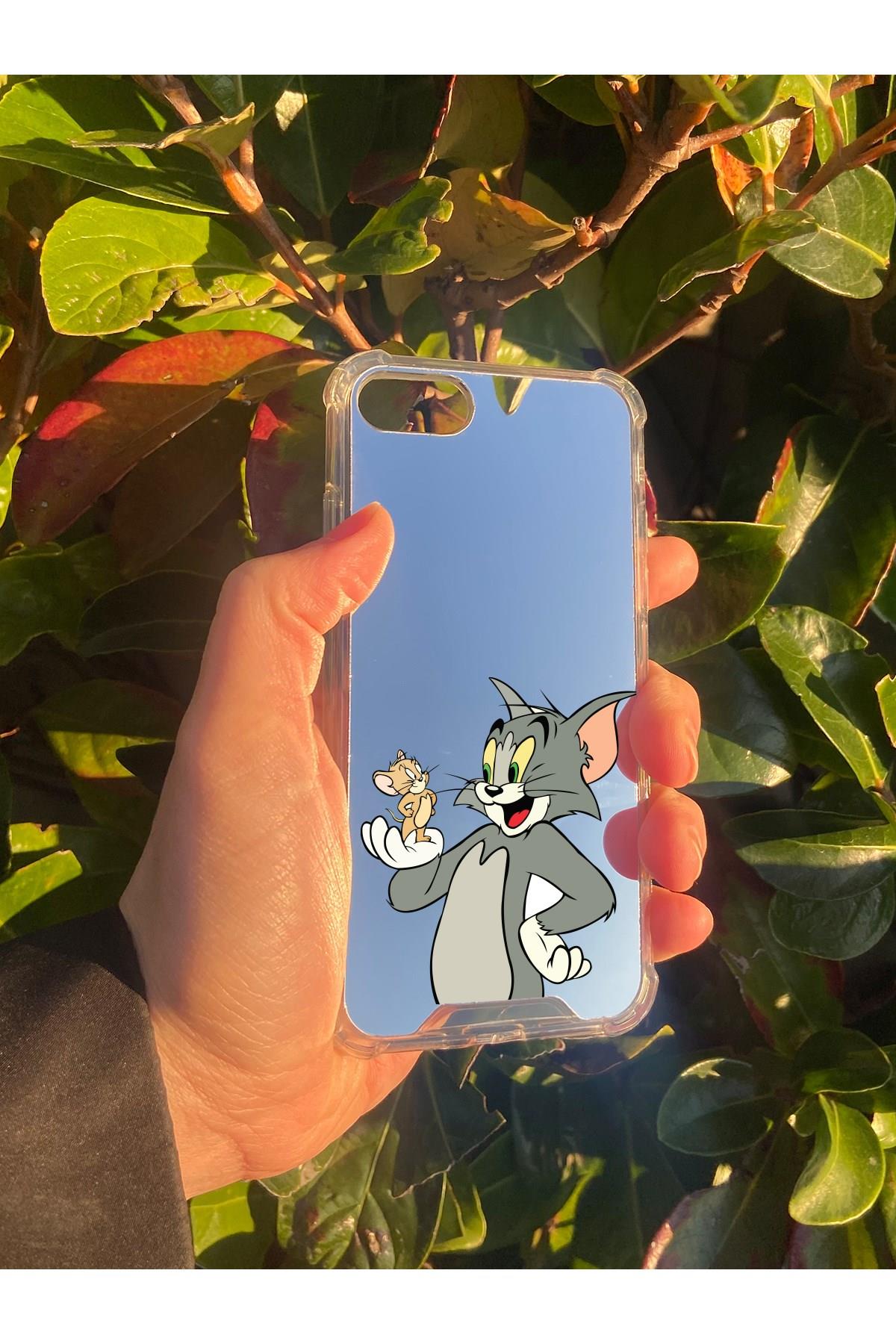 İphone SE 2022 Uyumlu Aynalı Tom Ve Jerry Desenli Darbe Kamera Korumalı Silikon Telefon Kılıfı
