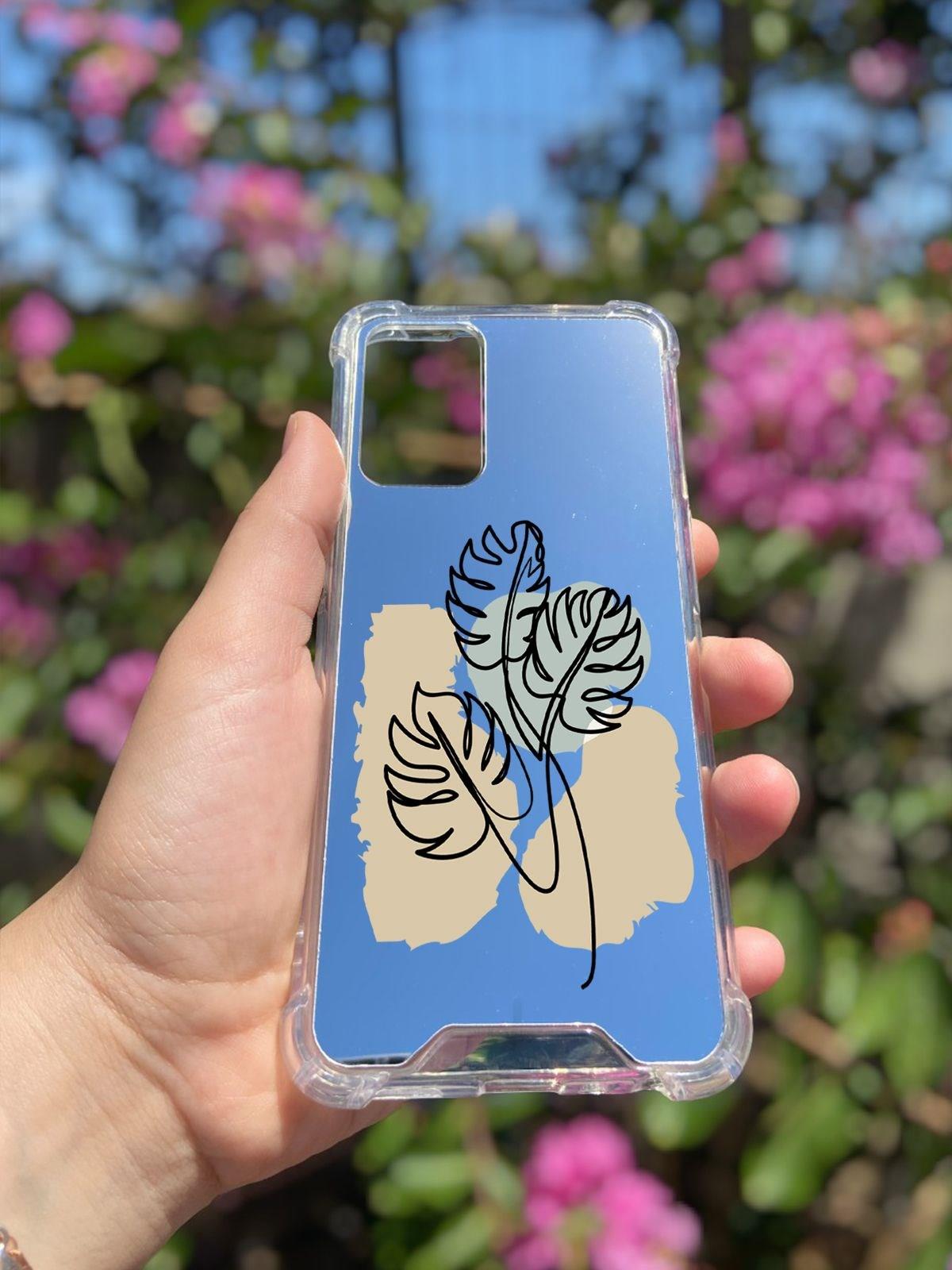 Oppo A16 Uyumlu Aynalı Monstera Desenli Darbe Kamera Korumalı Silikon Telefon Kılıfı