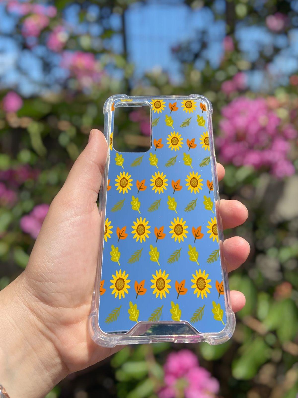 Oppo A54 Uyumlu Aynalı Ayçiçeği Desenli Darbe Kamera Korumalı Silikon Telefon Kılıfı