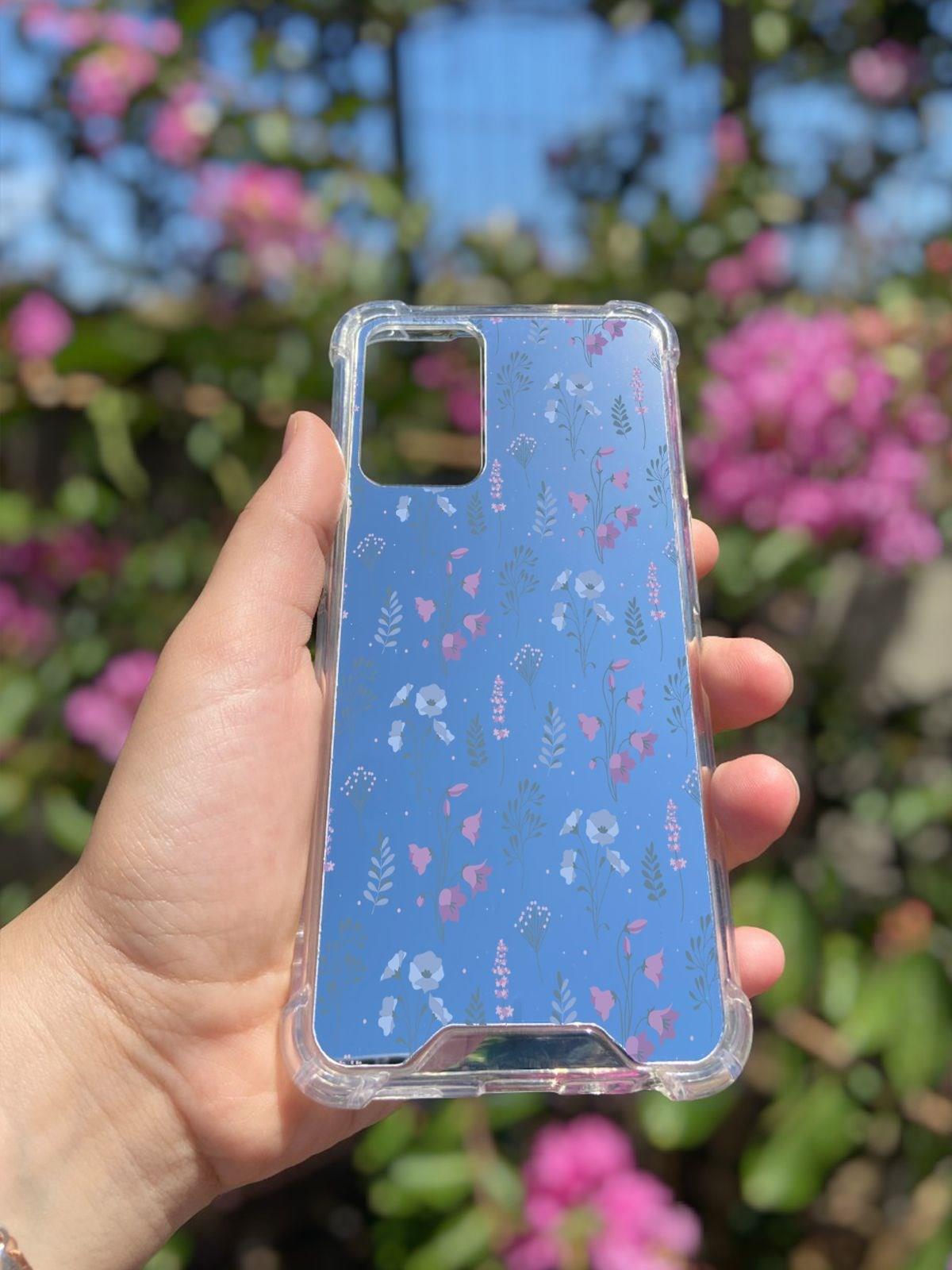 Oppo A55  Uyumlu Aynalı Mor Çiçek Desenli Darbe Kamera Korumalı Silikon Telefon Kılıfı