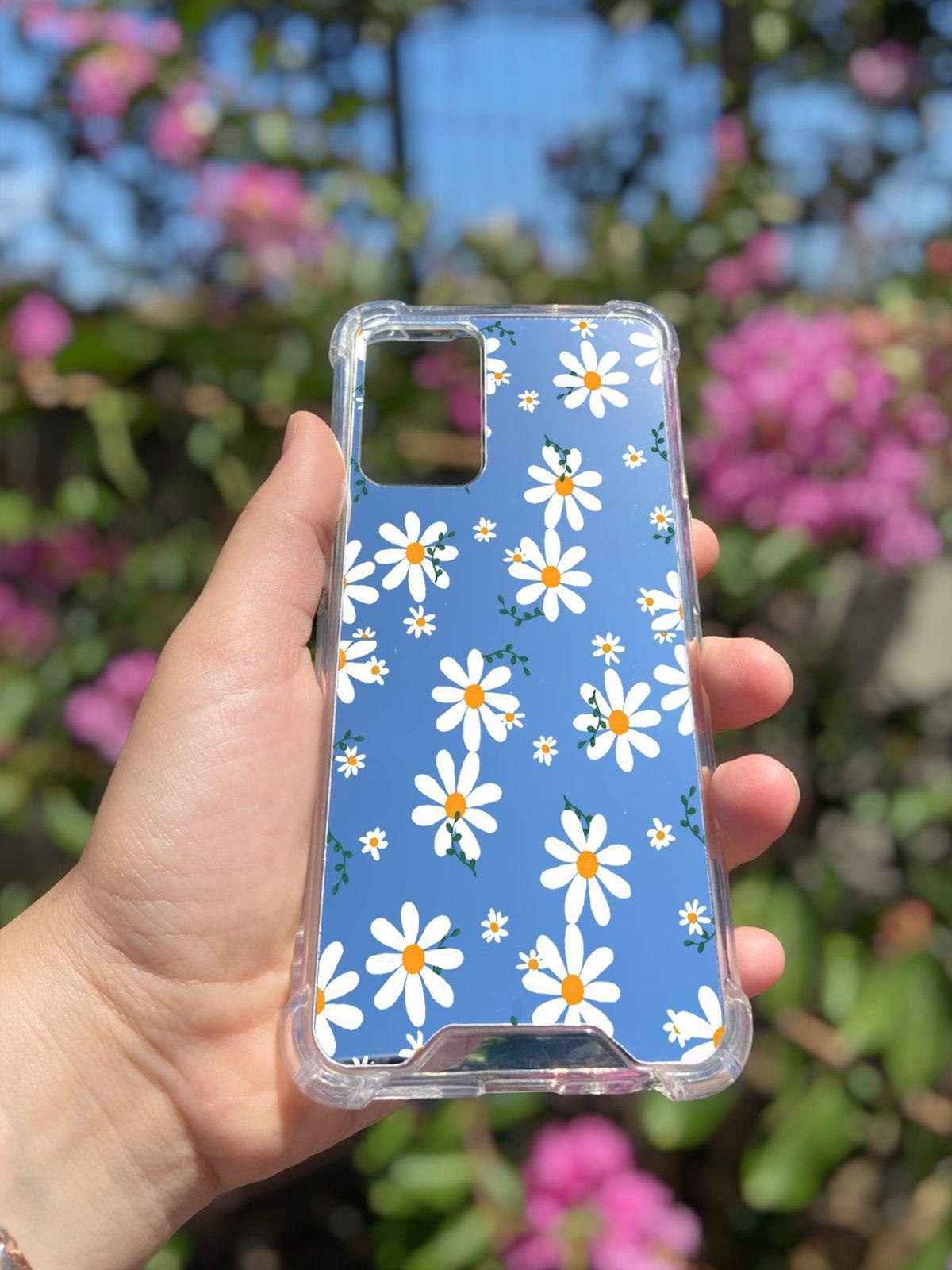 Oppo A55  Uyumlu Aynalı Papatya Desenli Darbe Kamera Korumalı Silikon Telefon Kılıfı