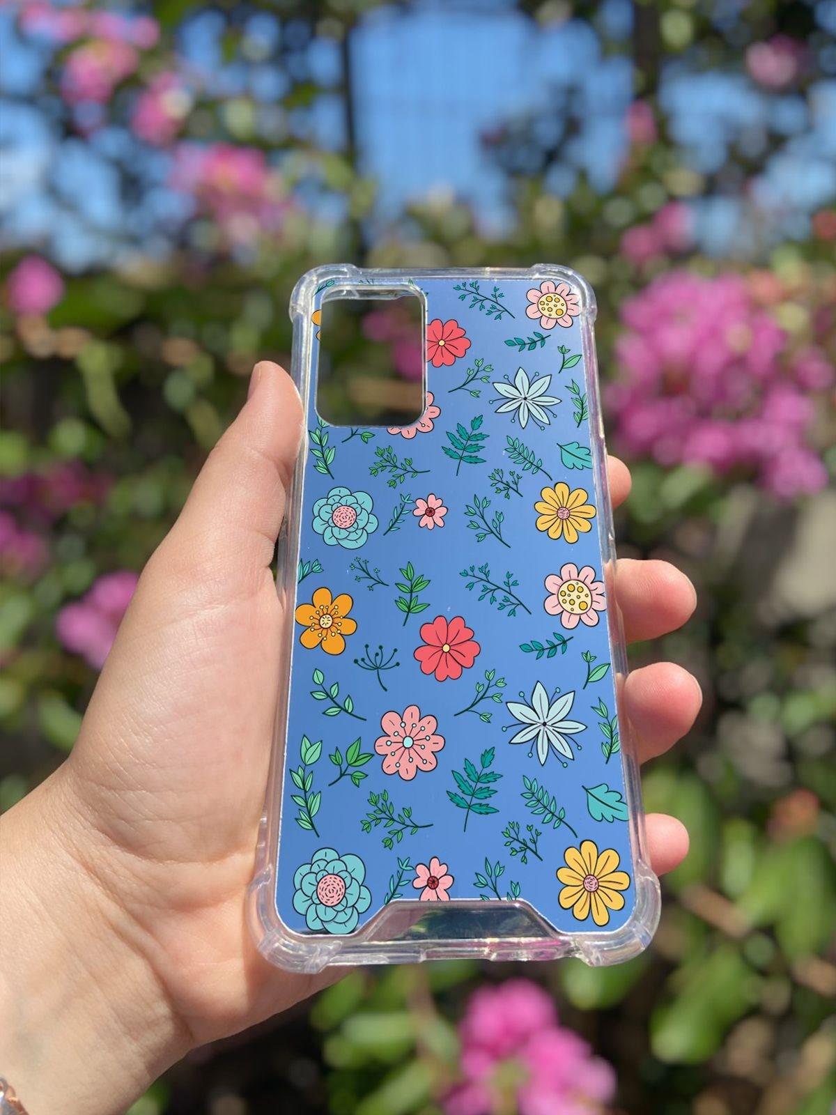 Oppo A55  Uyumlu Aynalı Renkli Çiçek Desenli Darbe Kamera Korumalı Silikon Telefon Kılıfı