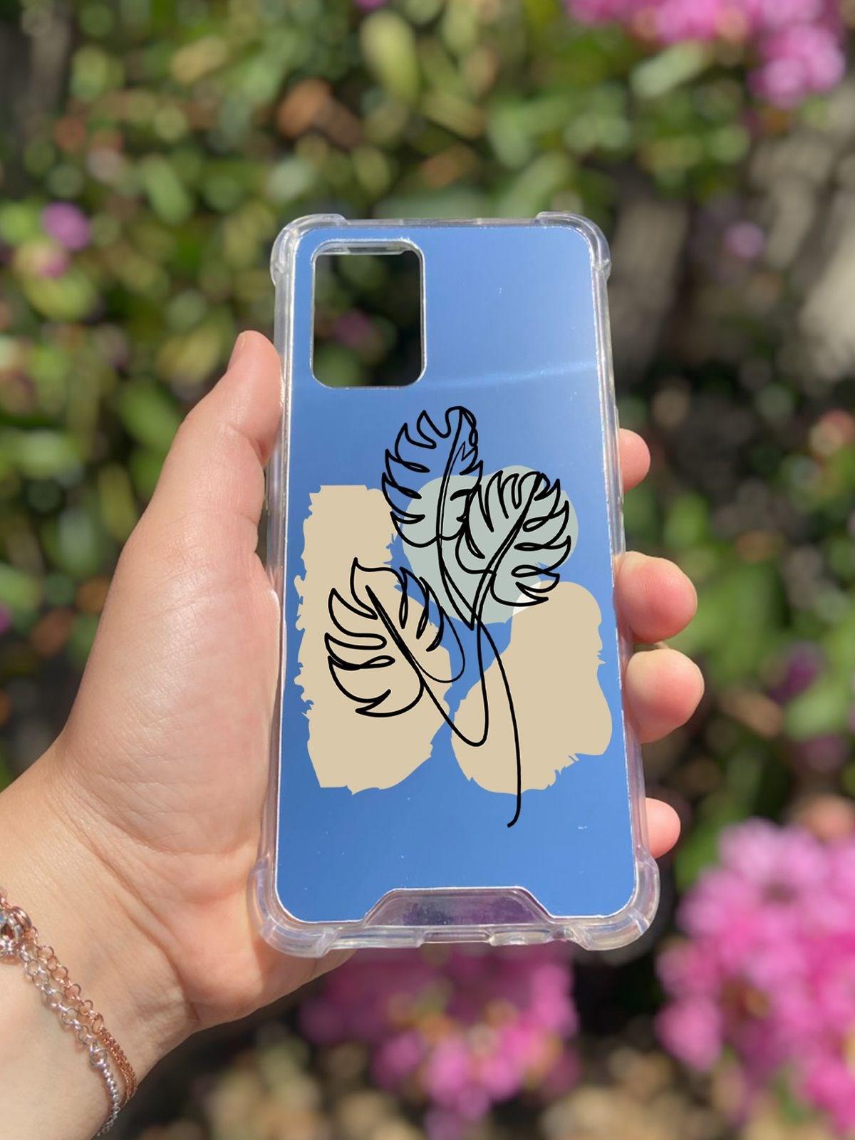 Oppo A74 Uyumlu Aynalı Monstera Desenli Darbe Kamera Korumalı Silikon Telefon Kılıfı